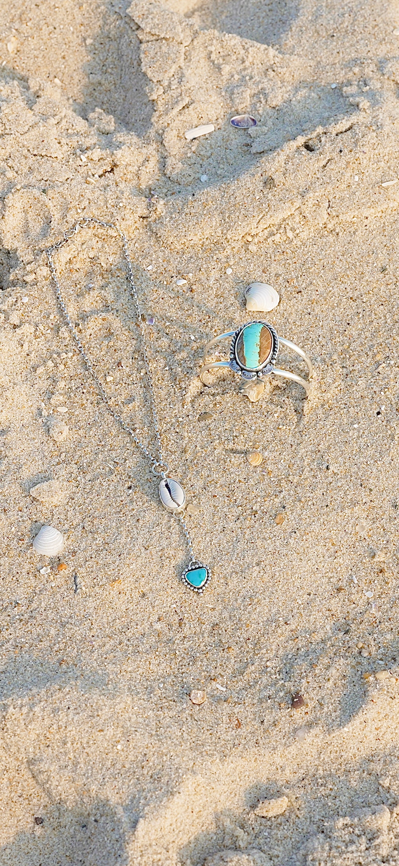 Cowrie & Turquoise Lariat