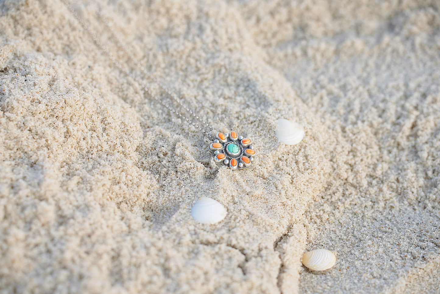 Coral + Turquoise Flower Necklace