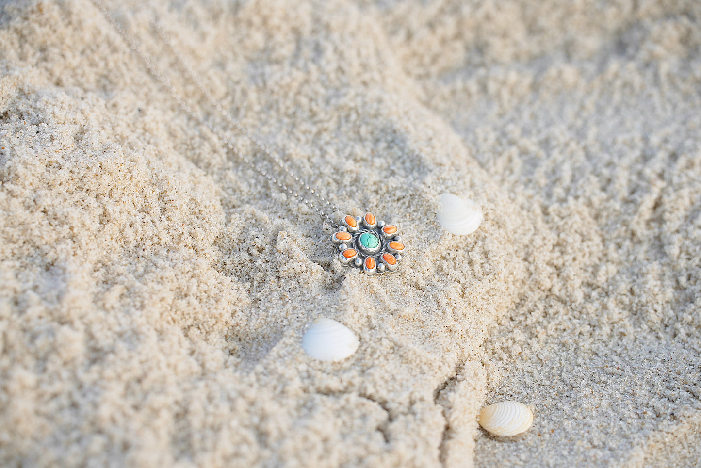 Coral + Turquoise Flower Necklace