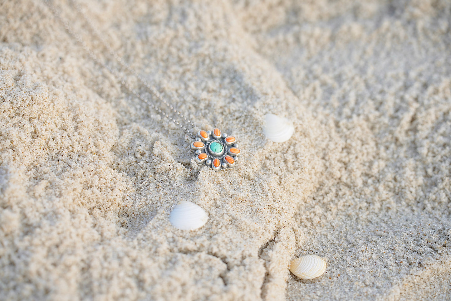 Coral + Turquoise Flower Necklace