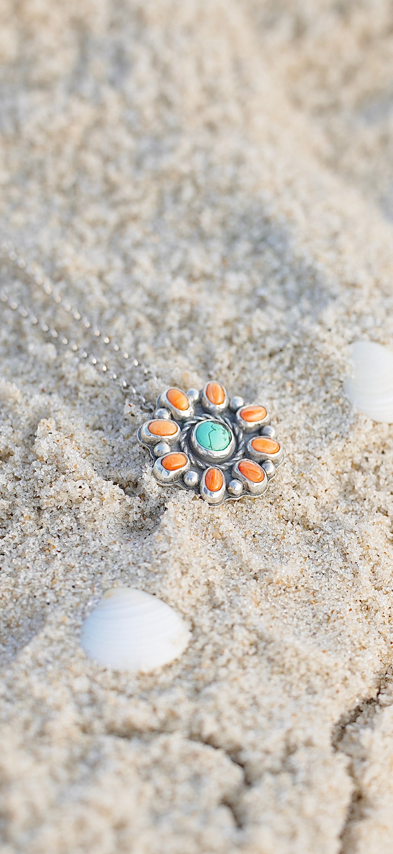 Coral + Turquoise Flower Necklace