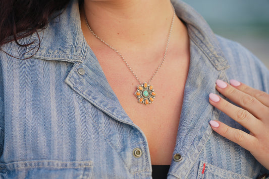 Coral + Turquoise Flower Necklace