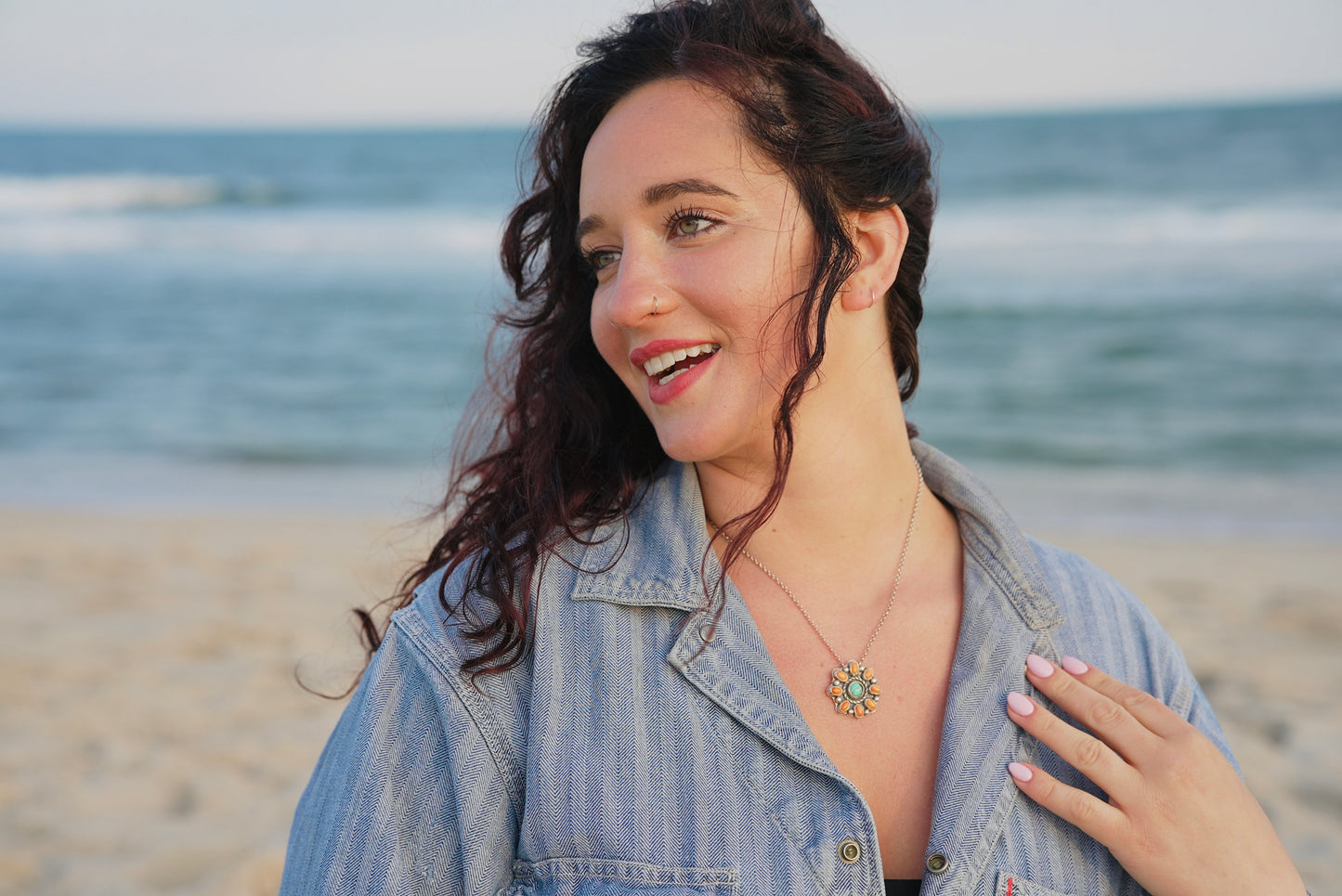 Coral + Turquoise Flower Necklace