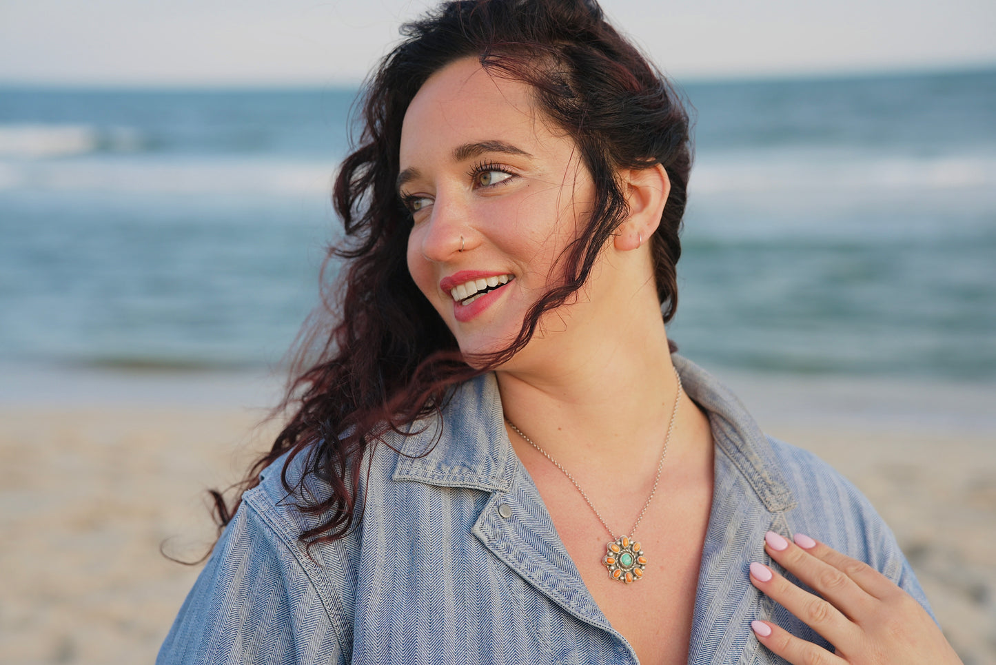 Coral + Turquoise Flower Necklace