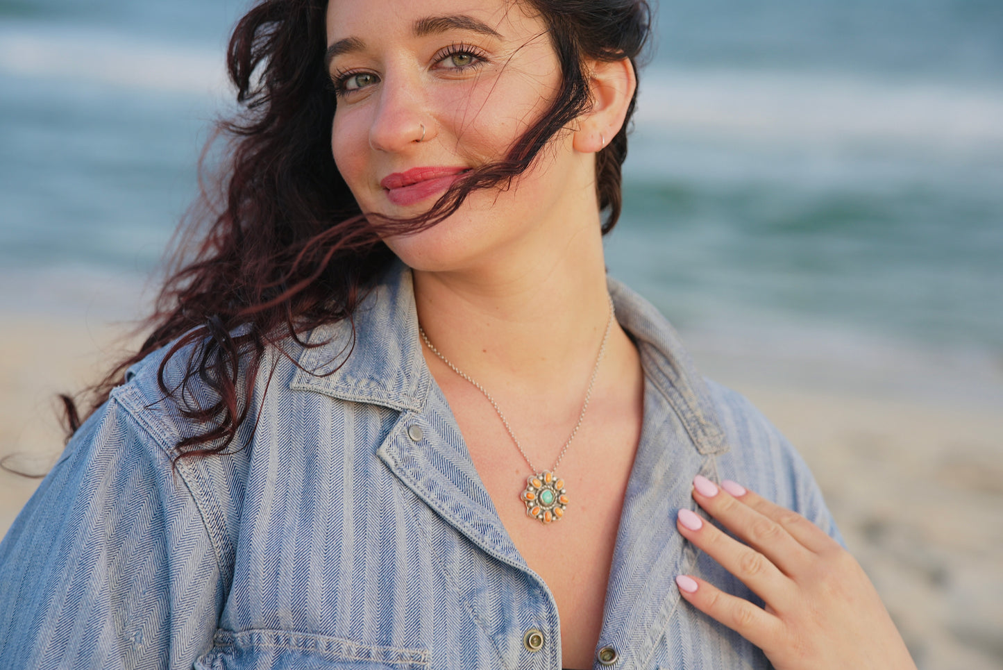 Coral + Turquoise Flower Necklace