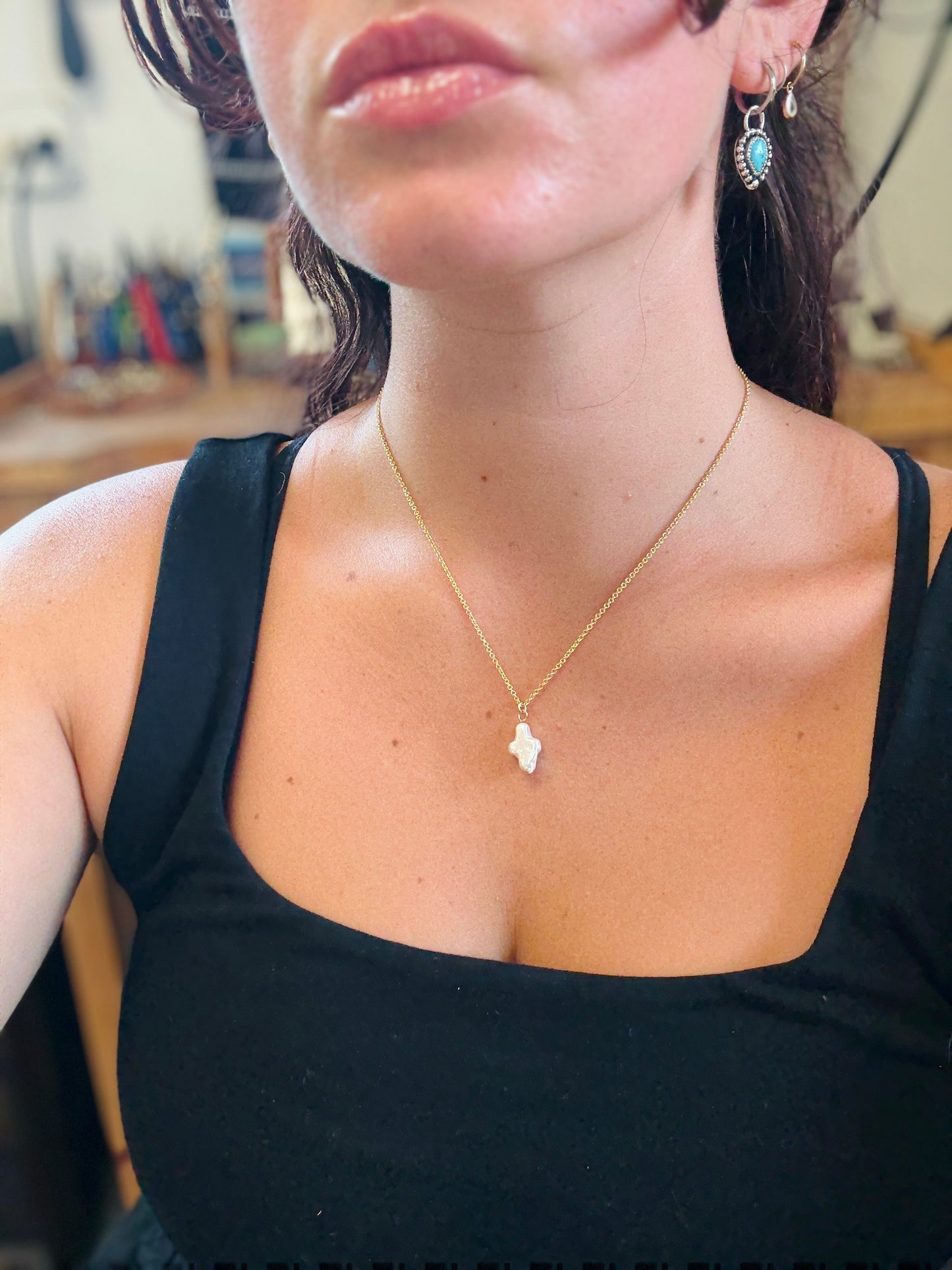 Gold Fill Mother of Pearl Cross Necklace