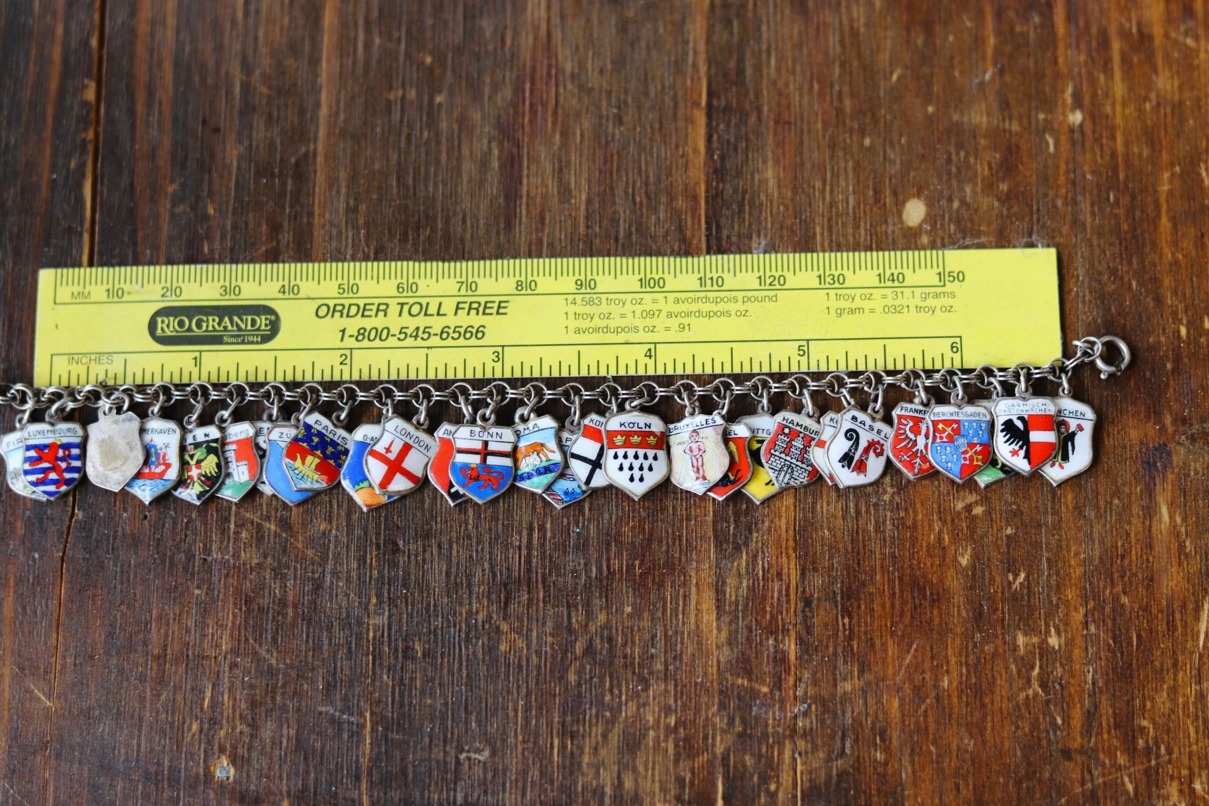 Vintage Sterling Silver European Travel Charm Bracelet