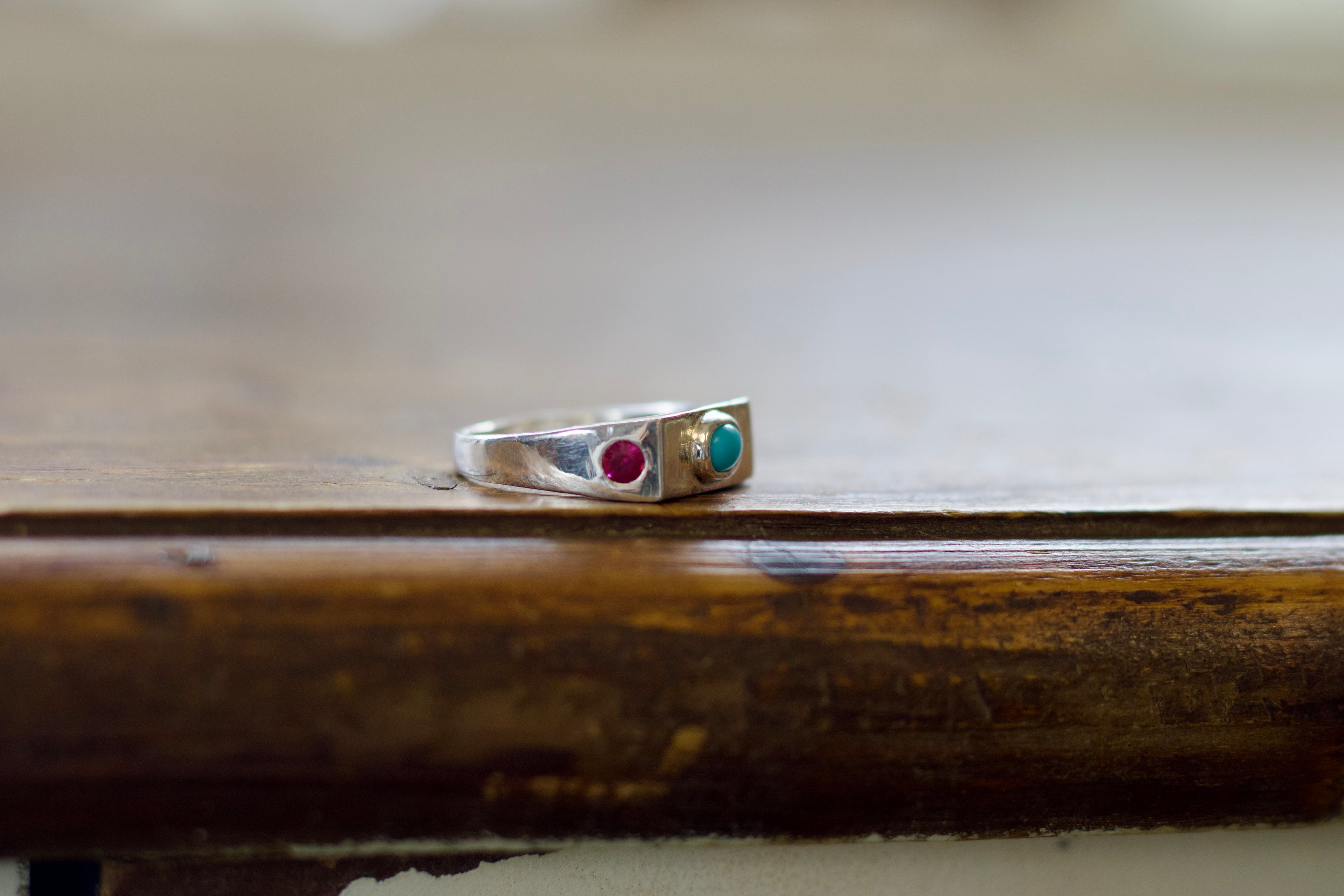 Heirloom Turquoise & Ruby Signet Ring Size 8