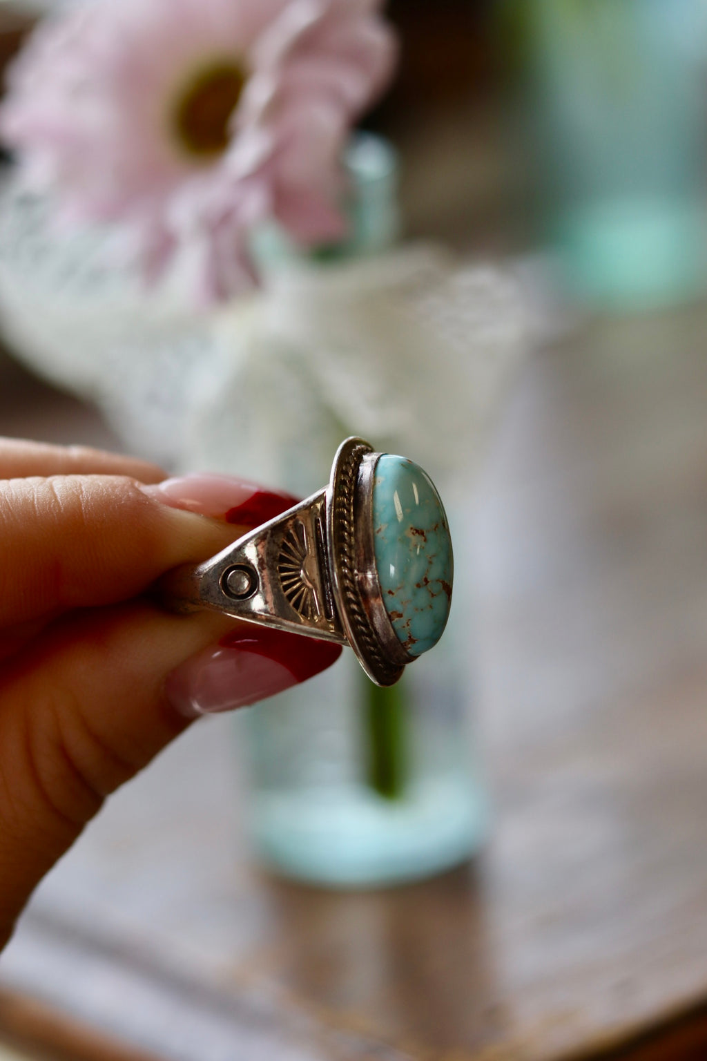 P. Sanchez Sterling Silver Turquoise Ring Size 12