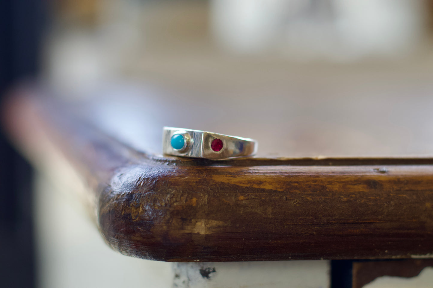Heirloom Turquoise & Ruby Signet Ring Size 8