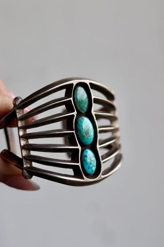 Vintage Navajo Tufa Cast Cuff Bracelet c. 1950s – Heavy Sterling Silver