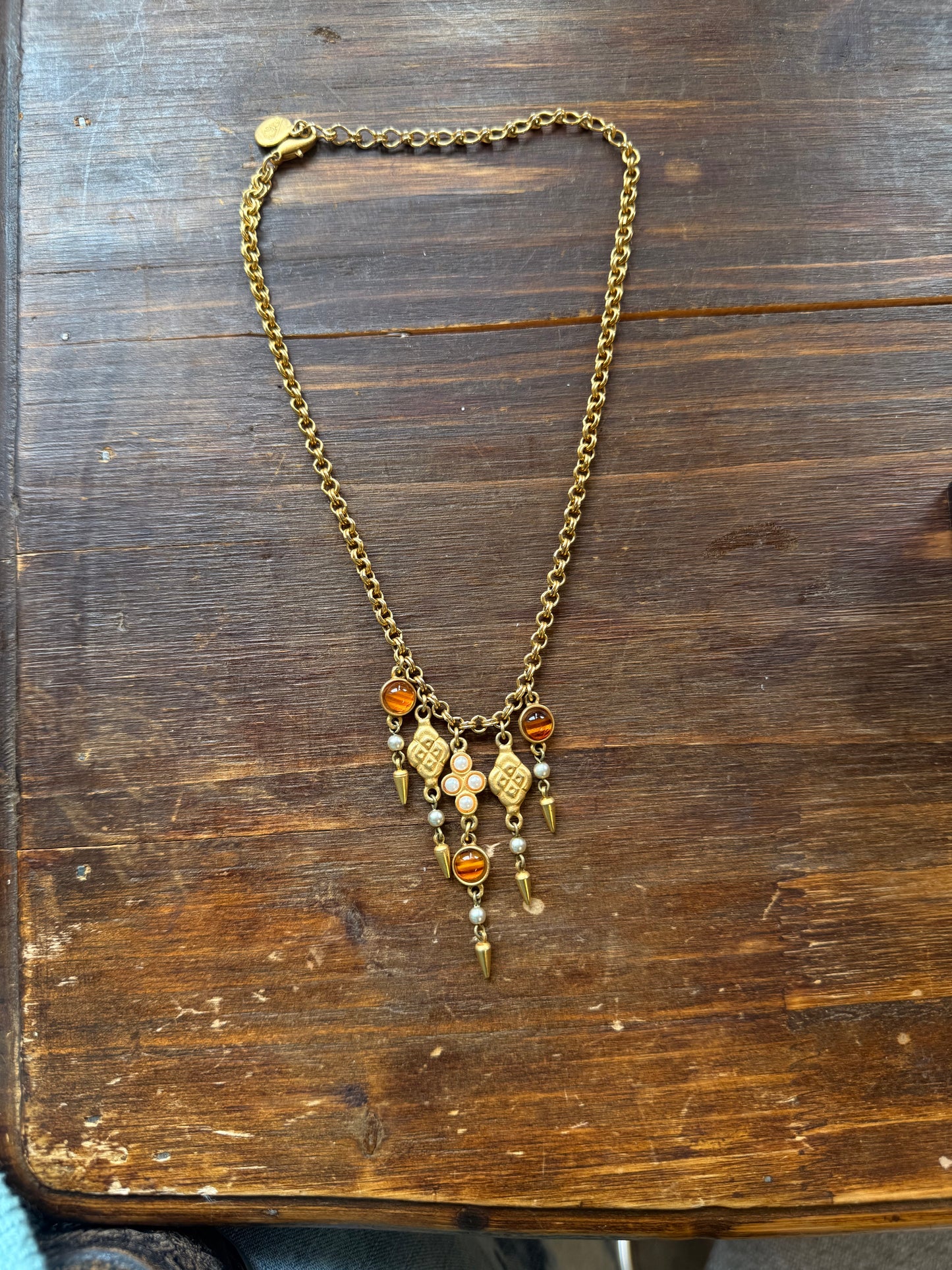 Ben Amun 24K Gold Electroplated Cascading Charm Necklace & Earrings Set – Signed