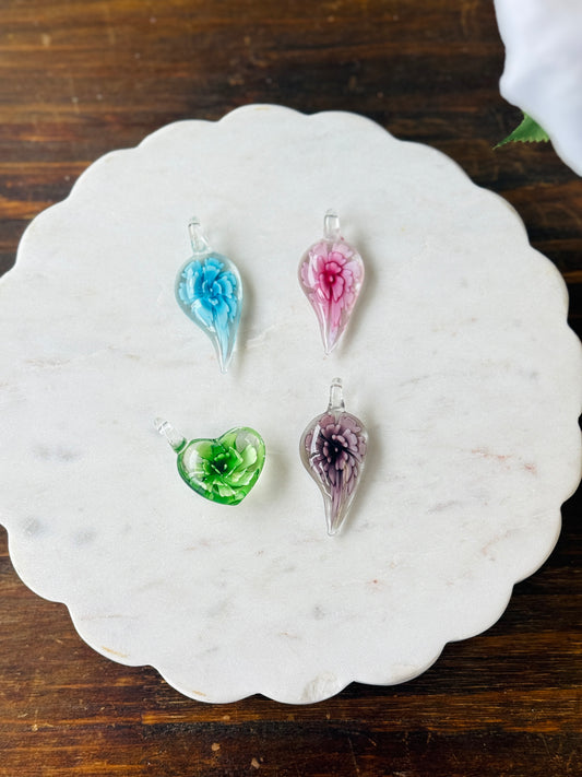 Vintage Blown Glass Flower Pendants