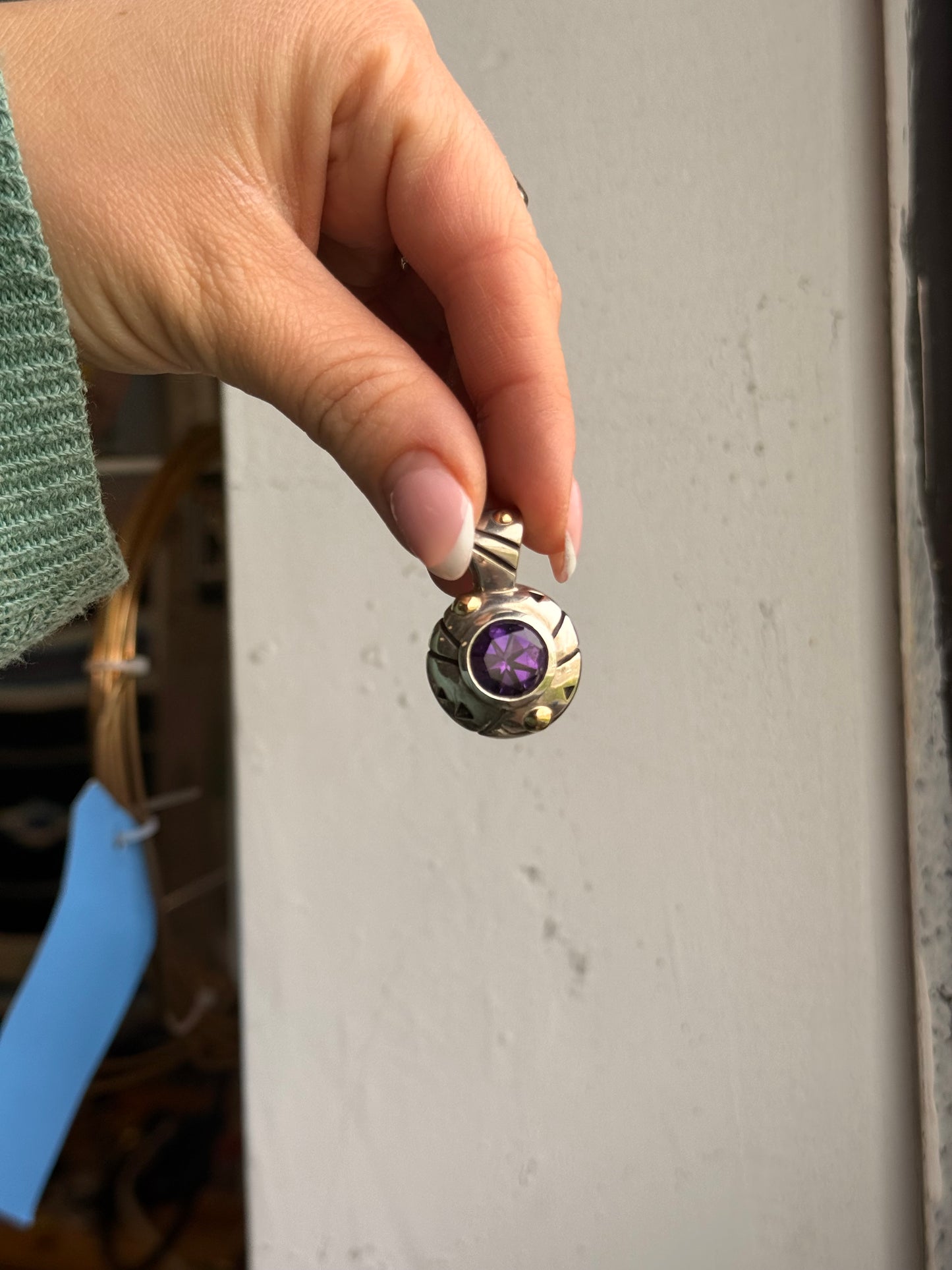John Atencio Sterling Silver Amethyst Pendant with 18K Gold Accents