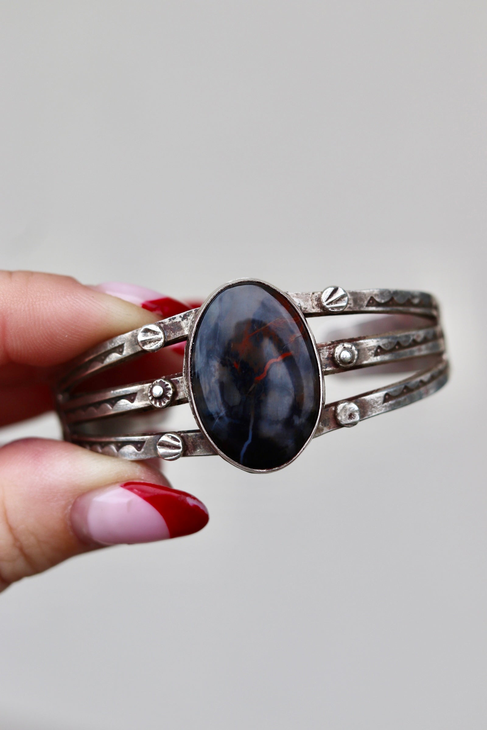 1930s Fred Harvey Era Petrified Wood Sterling Silver Cuff