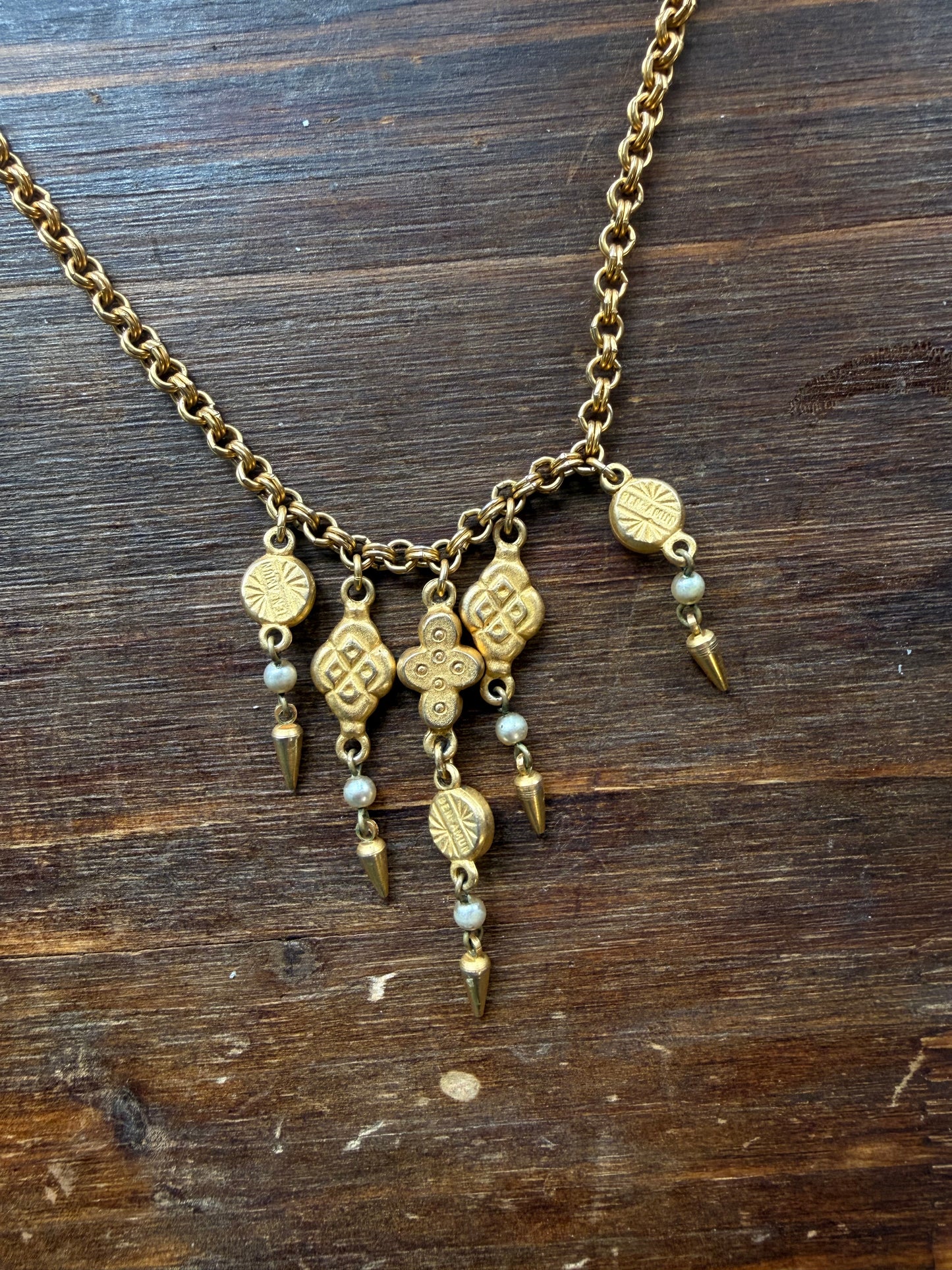 Ben Amun 24K Gold Electroplated Cascading Charm Necklace & Earrings Set – Signed