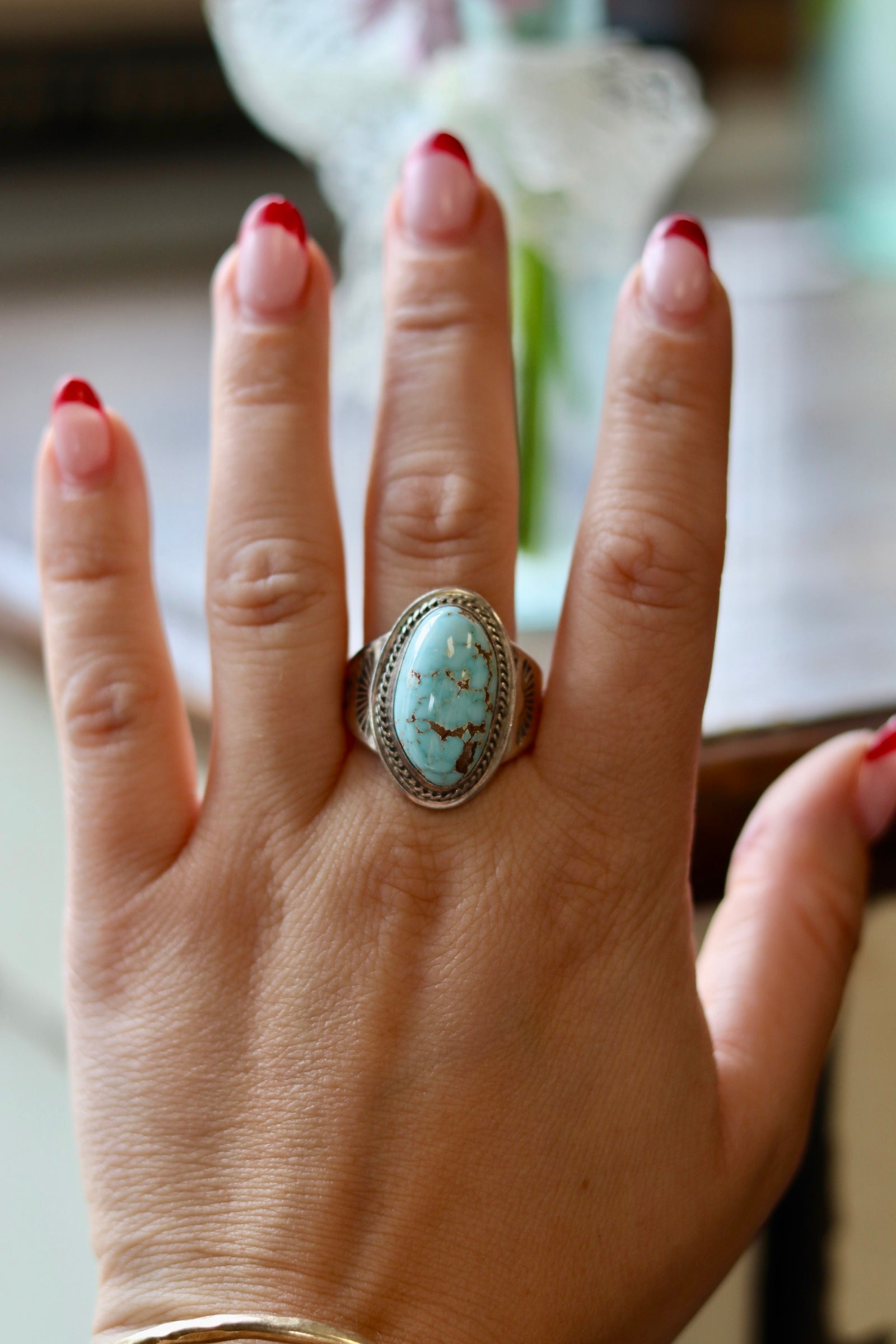 P. Sanchez Sterling Silver Turquoise Ring Size 12