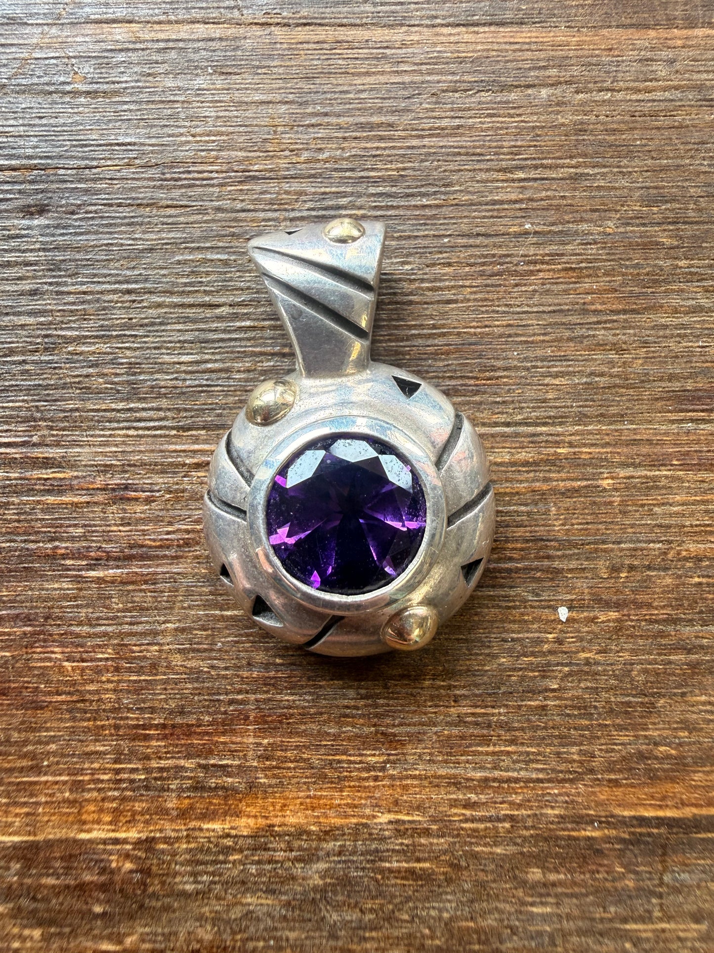 John Atencio Sterling Silver Amethyst Pendant with 18K Gold Accents