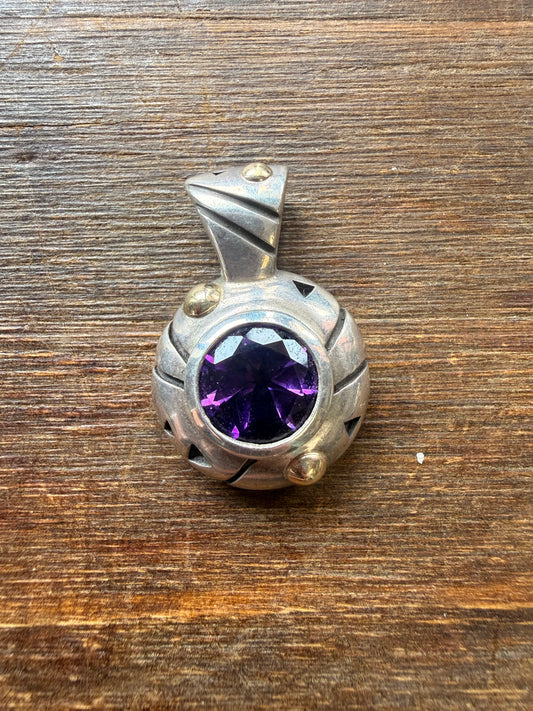 John Atencio Sterling Silver Amethyst Pendant with 18K Gold Accents
