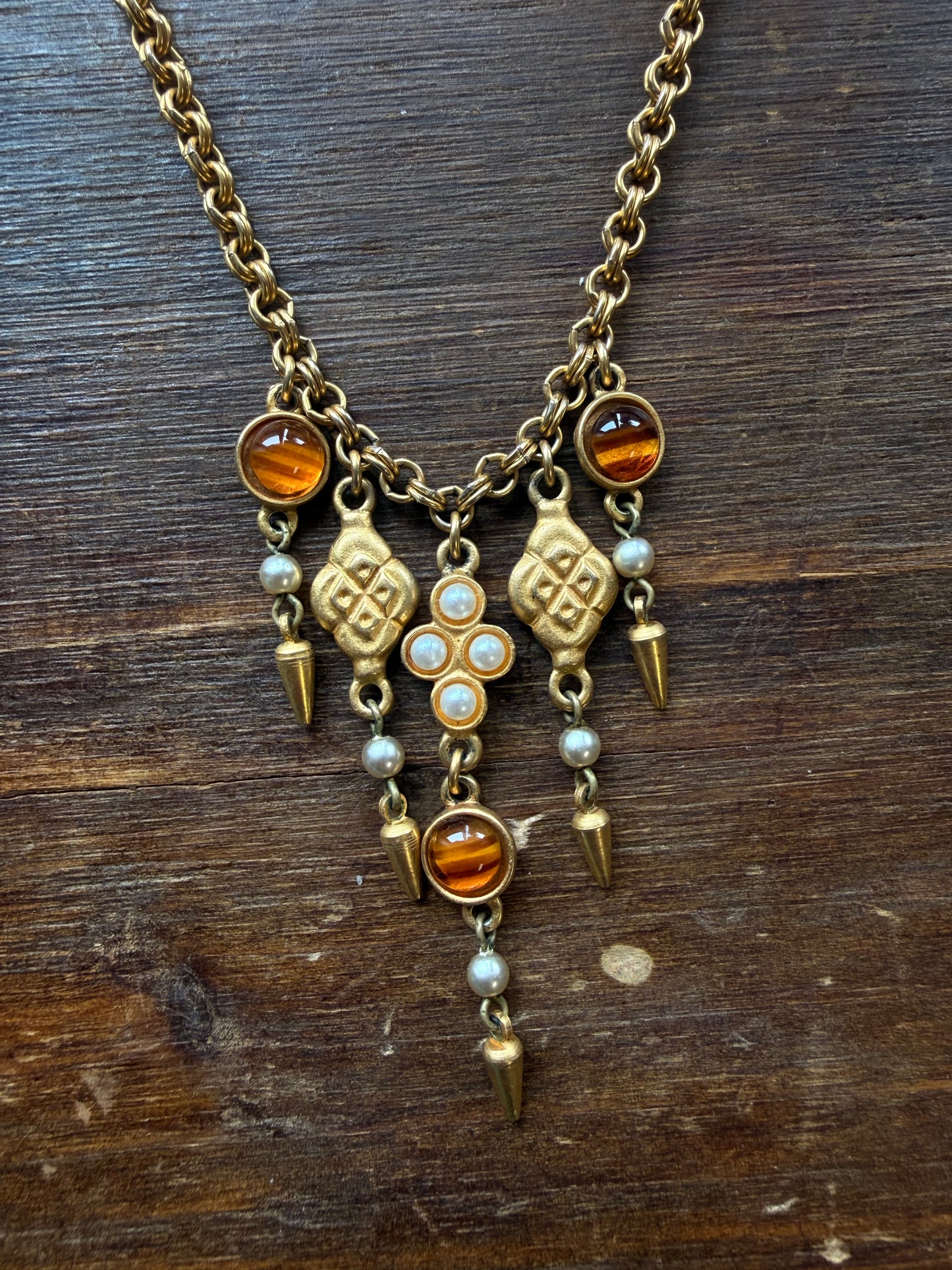 Ben Amun 24K Gold Electroplated Cascading Charm Necklace & Earrings Set – Signed