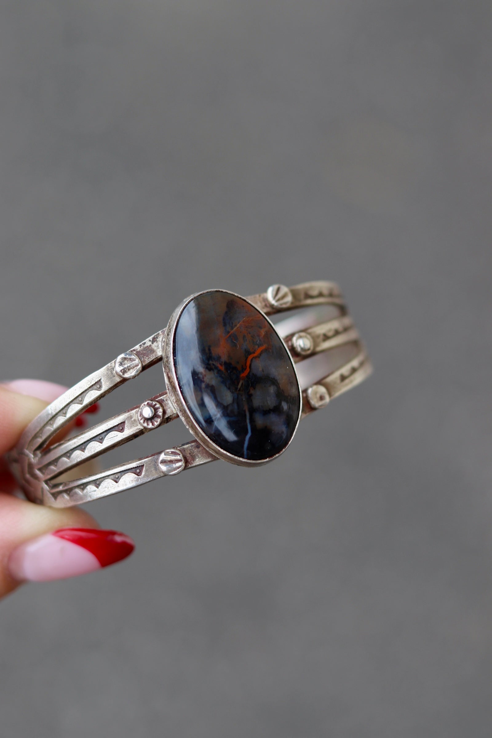 1930s Fred Harvey Era Petrified Wood Sterling Silver Cuff