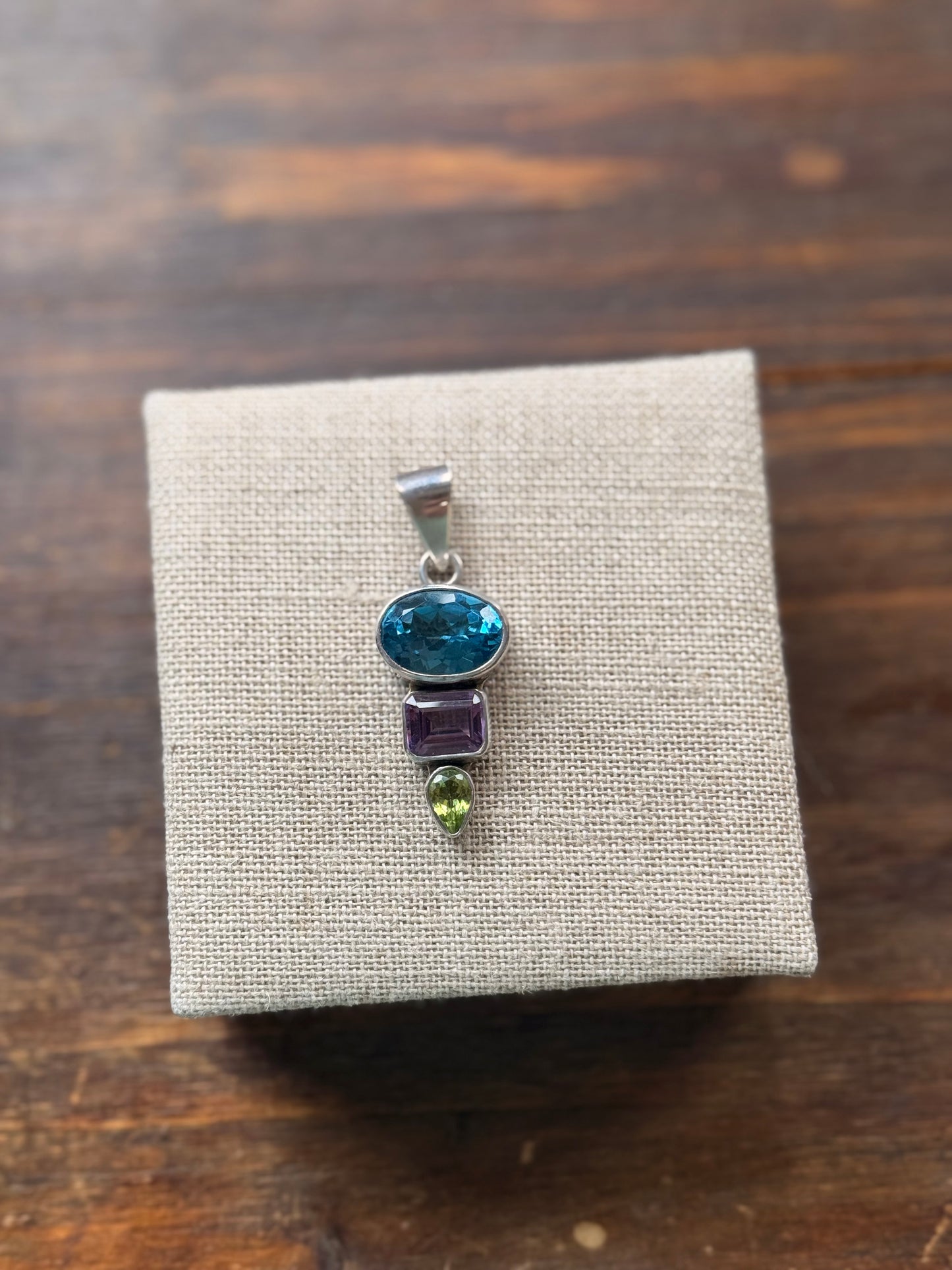 Charles Albert 950 Sterling Silver Multi Gem Pendant Blue Topaz Amethyst Peridot