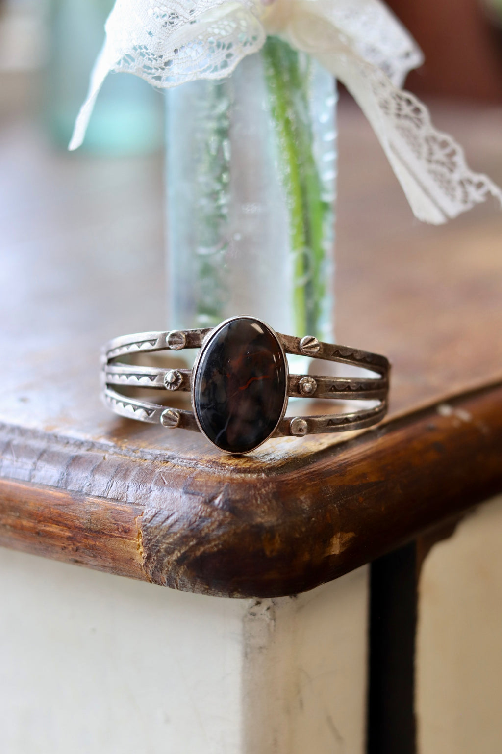 1930s Fred Harvey Era Petrified Wood Sterling Silver Cuff