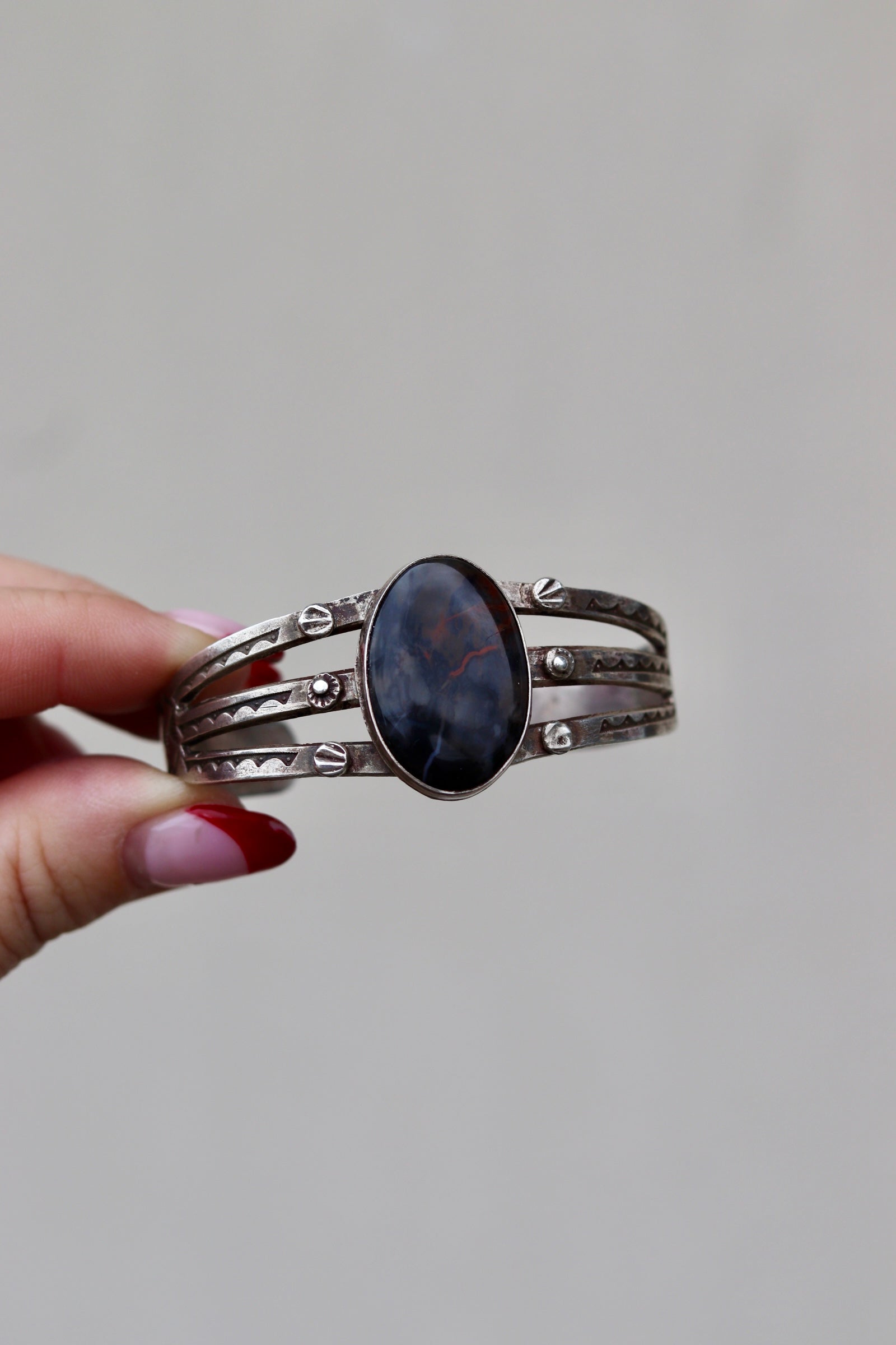 1930s Fred Harvey Era Petrified Wood Sterling Silver Cuff