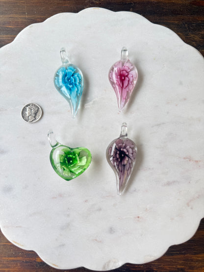 Vintage Blown Glass Flower Pendants