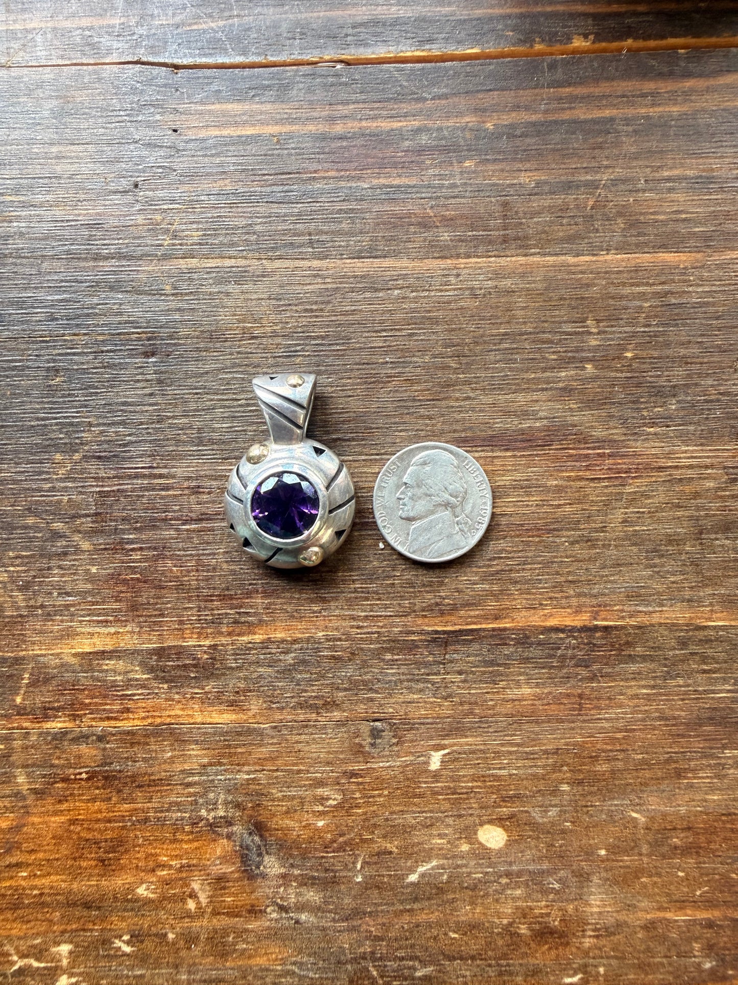 John Atencio Sterling Silver Amethyst Pendant with 18K Gold Accents