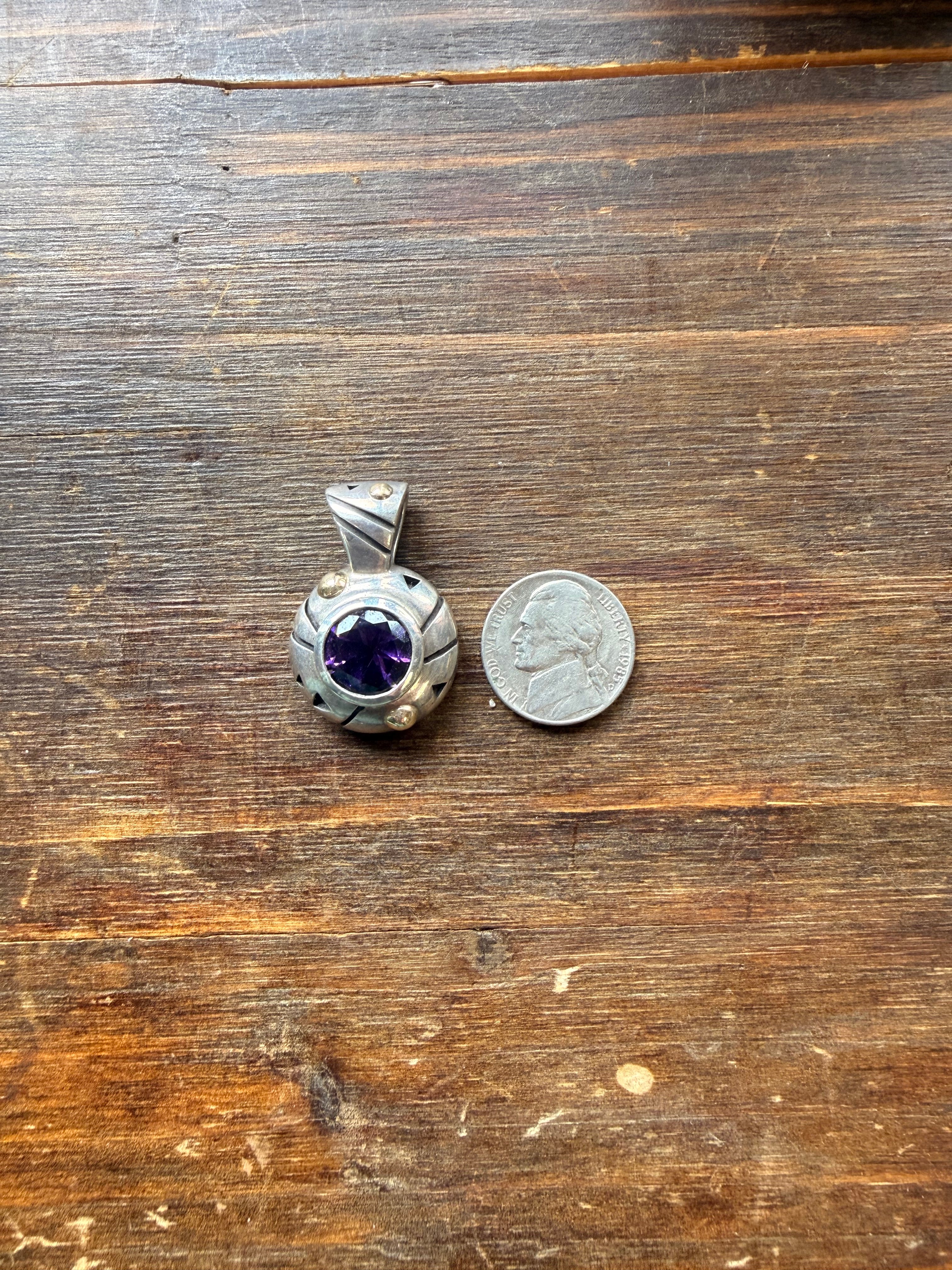 John Atencio Sterling Silver Amethyst Pendant with 18K Gold Accents
