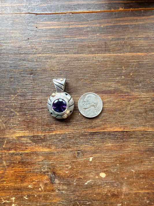 John Atencio Sterling Silver Amethyst Pendant with 18K Gold Accents