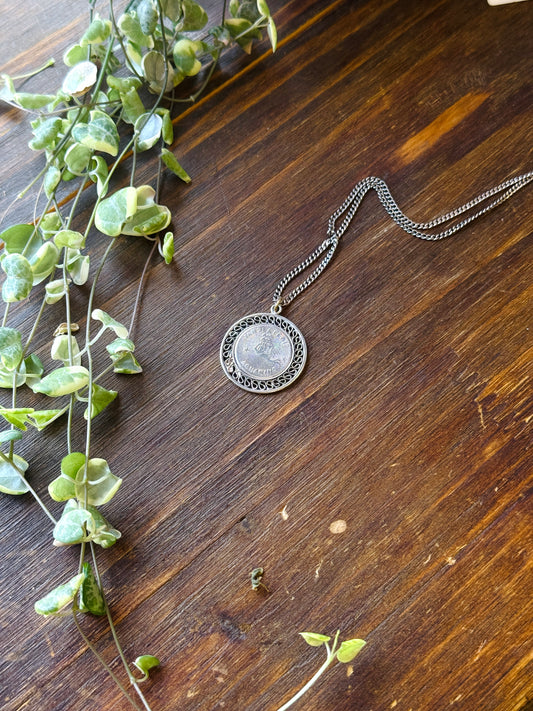 Vintage 1970s Engraved Aquarius Zodiac Necklace