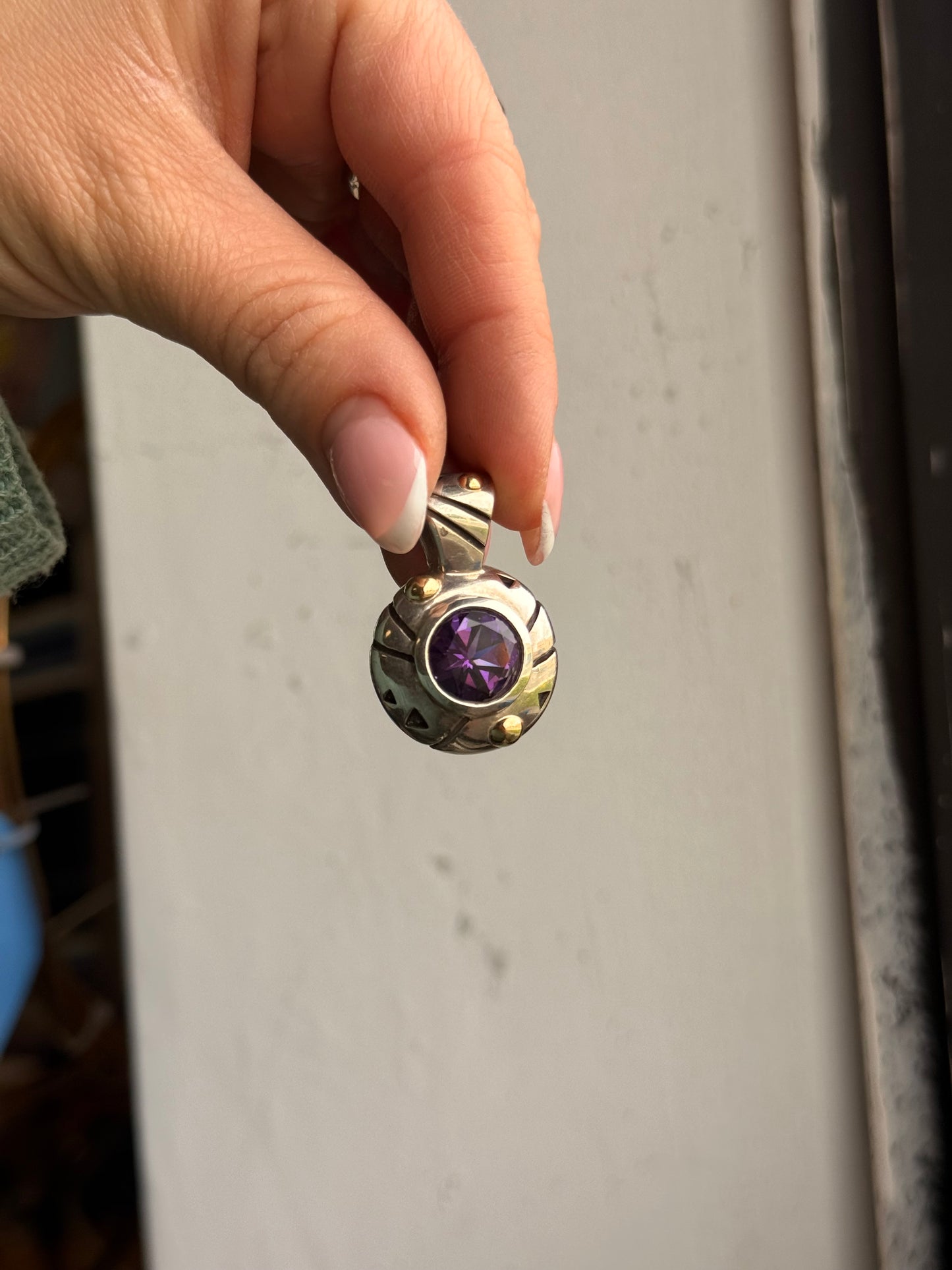 John Atencio Sterling Silver Amethyst Pendant with 18K Gold Accents