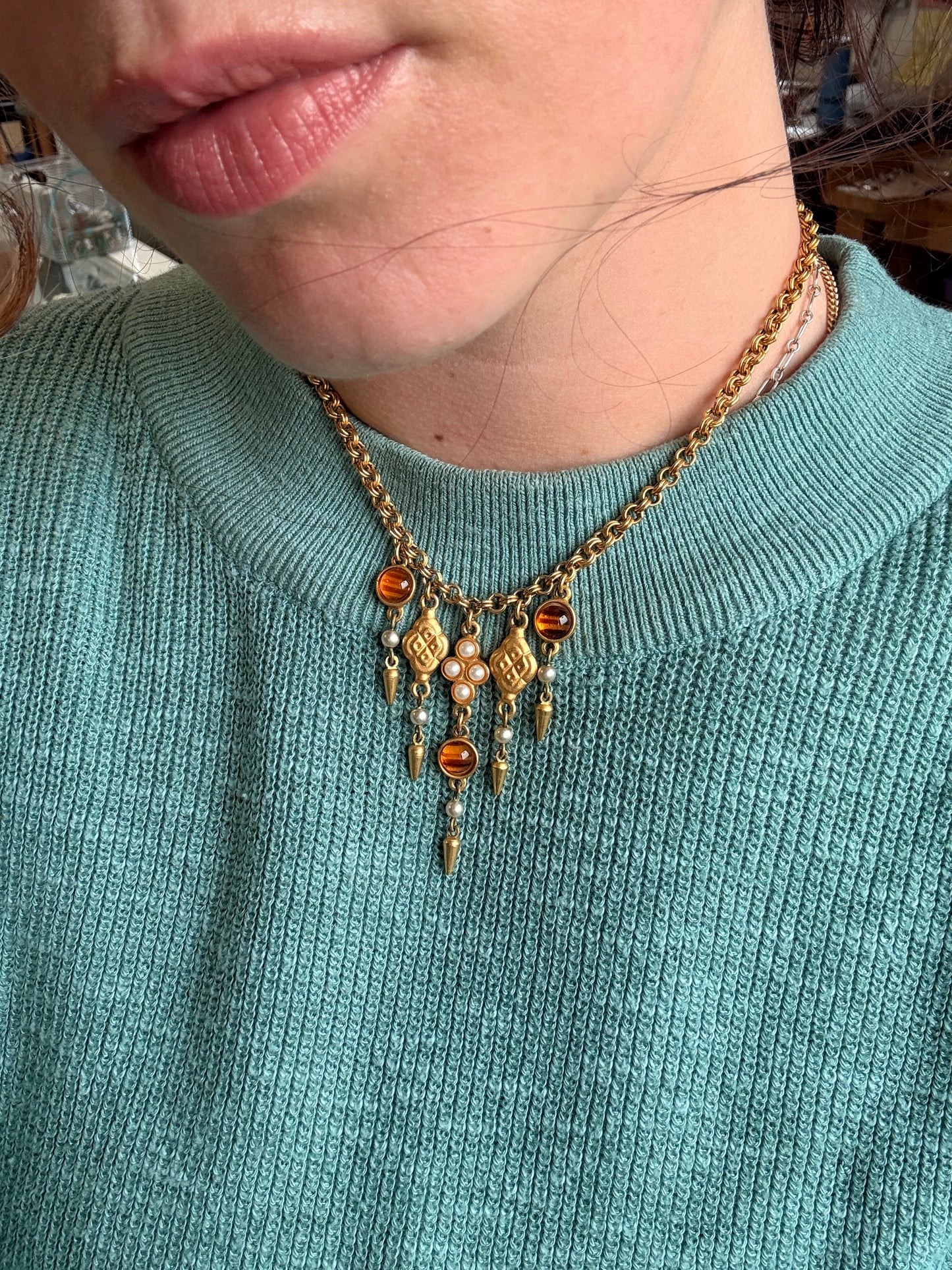 Ben Amun 24K Gold Electroplated Cascading Charm Necklace & Earrings Set – Signed