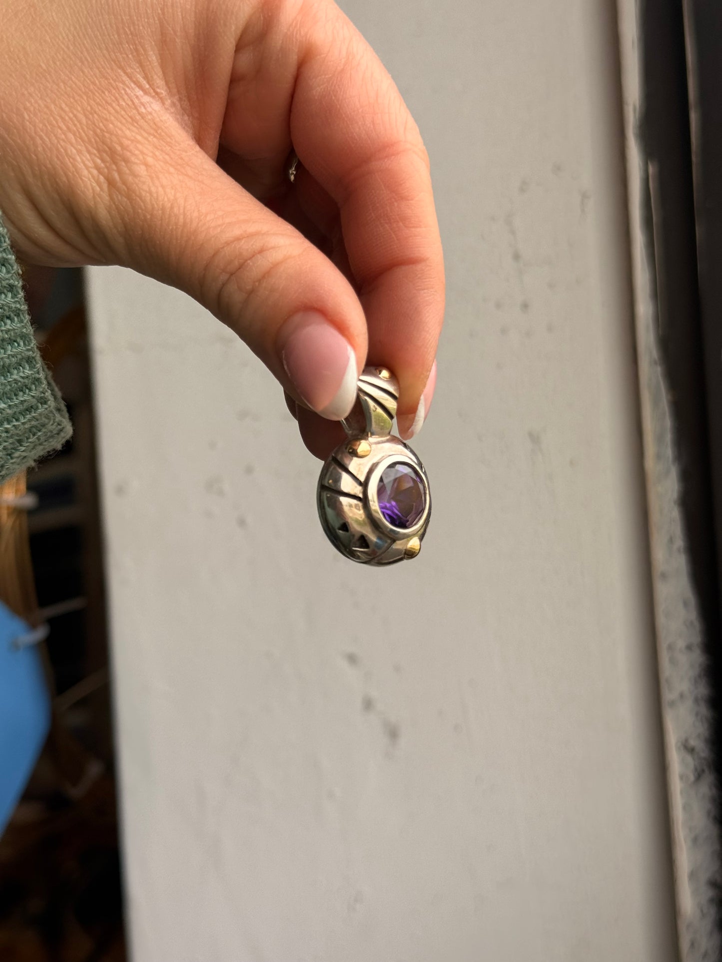 John Atencio Sterling Silver Amethyst Pendant with 18K Gold Accents