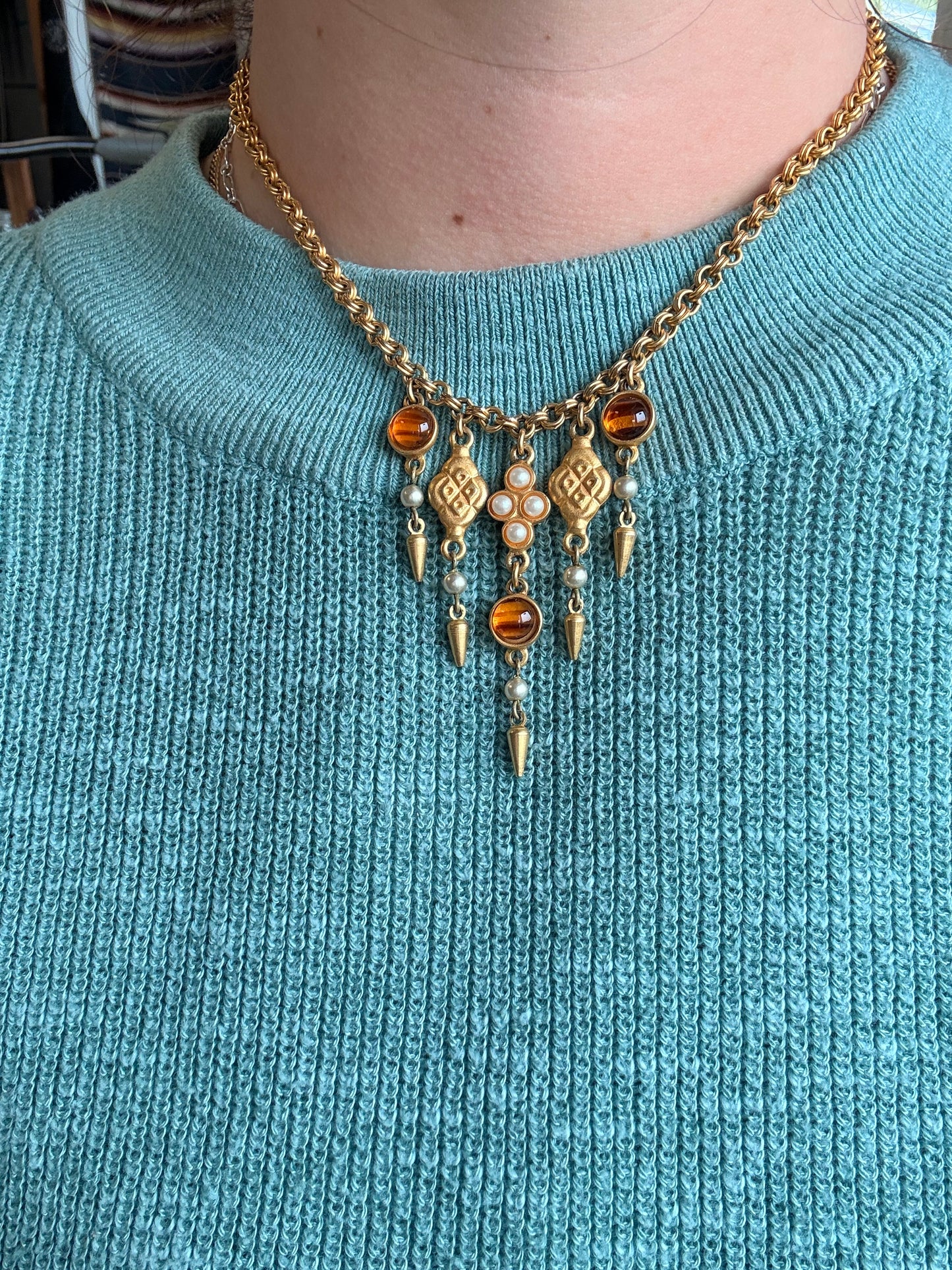 Ben Amun 24K Gold Electroplated Cascading Charm Necklace & Earrings Set – Signed