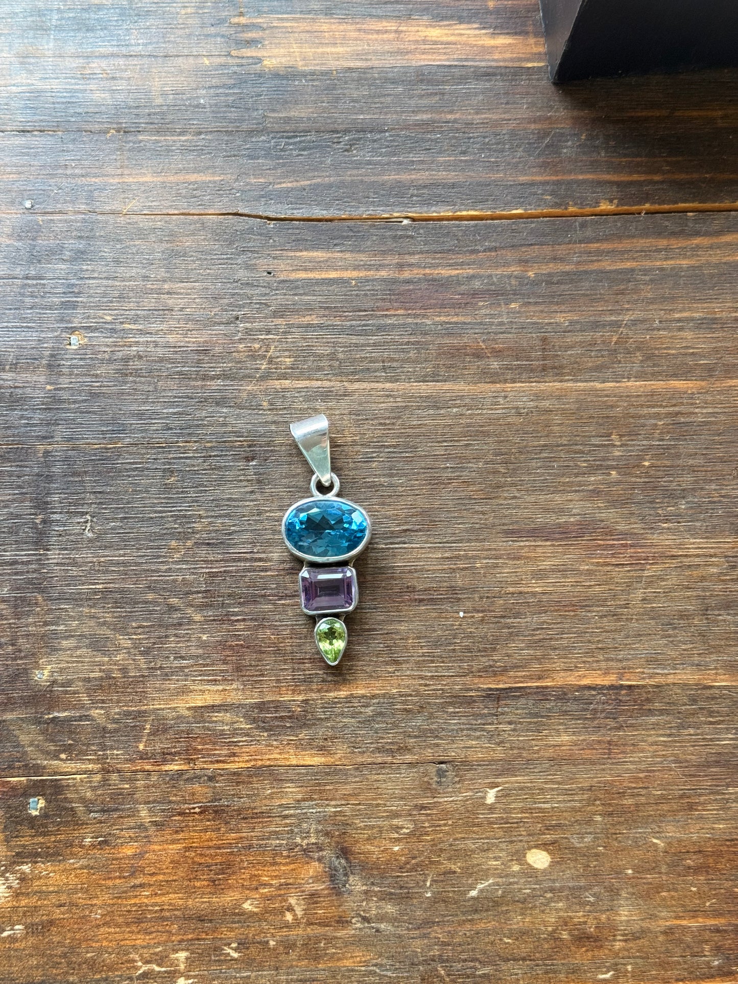 Charles Albert 950 Sterling Silver Multi Gem Pendant Blue Topaz Amethyst Peridot