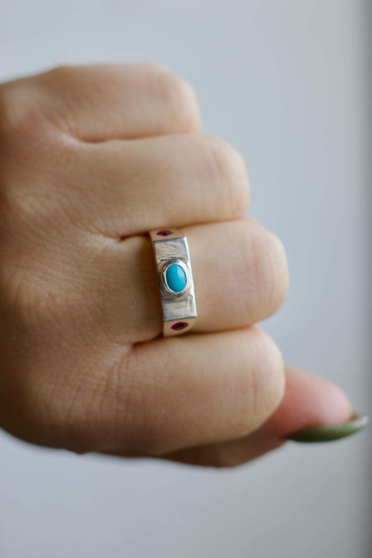 Heirloom Turquoise & Ruby Signet Ring Size 8