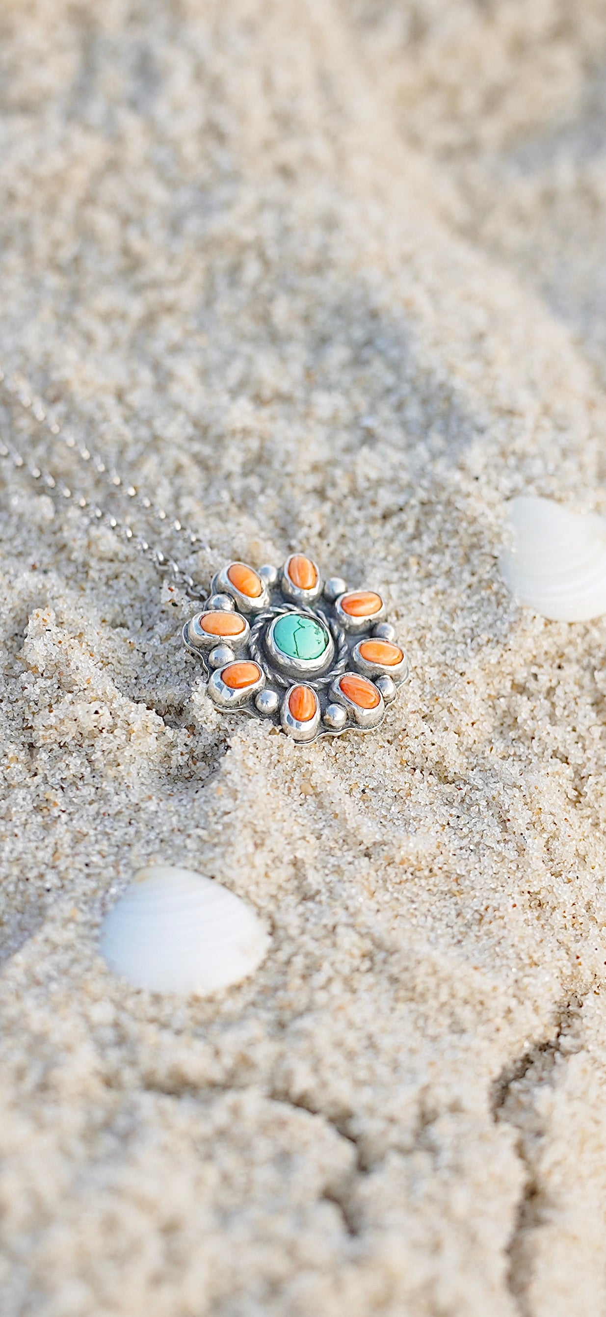 Coral + Turquoise Flower Necklace