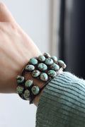 Old Pawn Navajo Turquoise Cluster Cuff Bracelet c. 1940s–50s Sterling 45g Flower