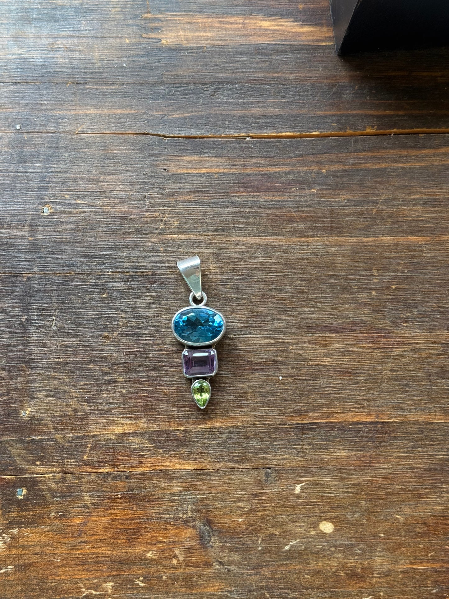 Charles Albert 950 Sterling Silver Multi Gem Pendant Blue Topaz Amethyst Peridot