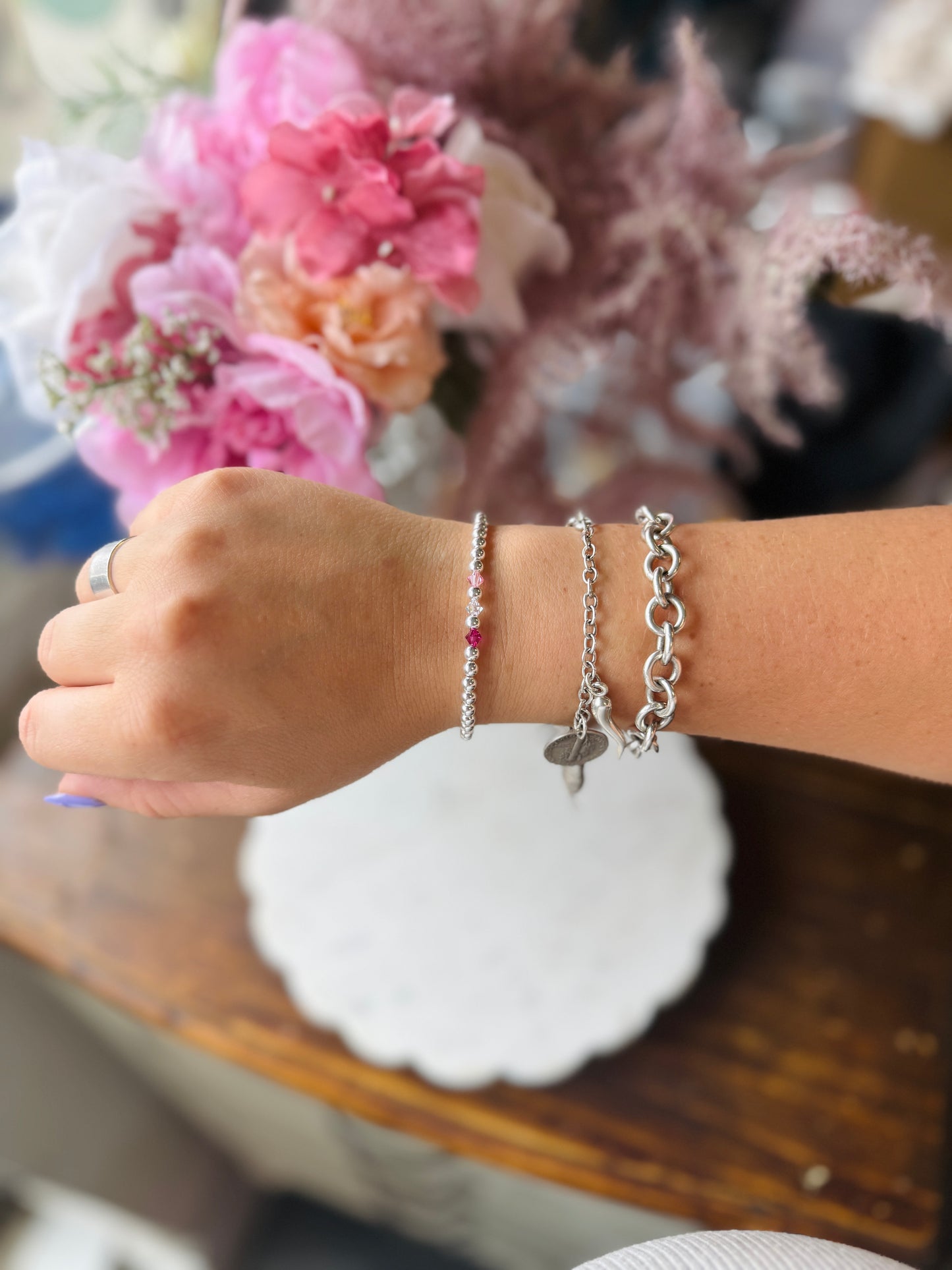 Sterling Silver Beaded Birthstone Bracelets