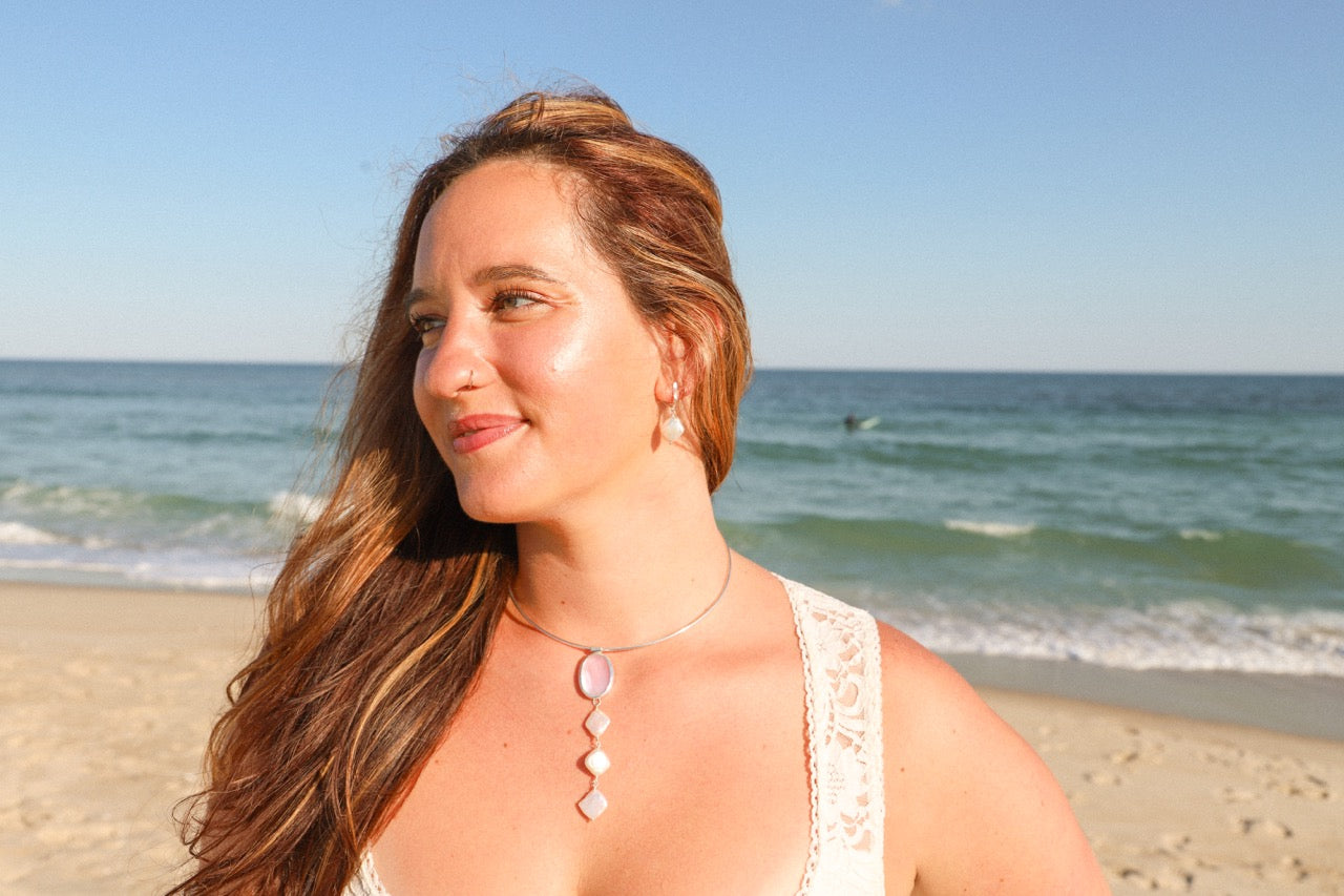 Pink mussel + pearls choker
