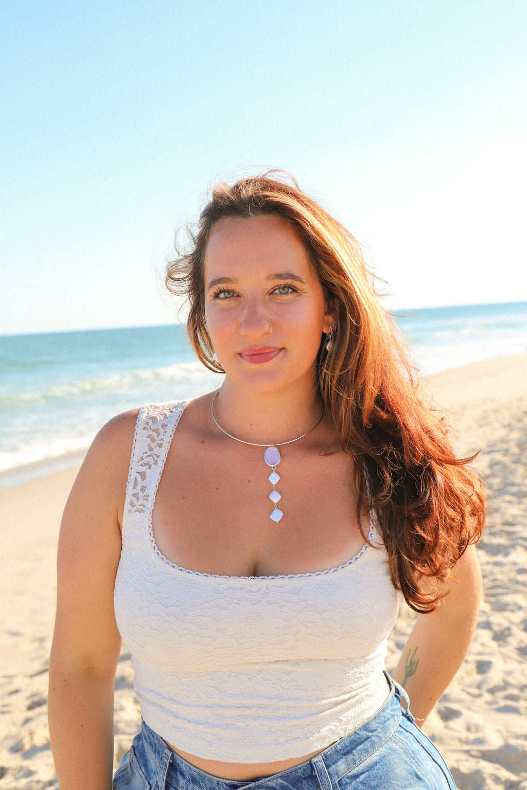 Pink mussel + pearls choker