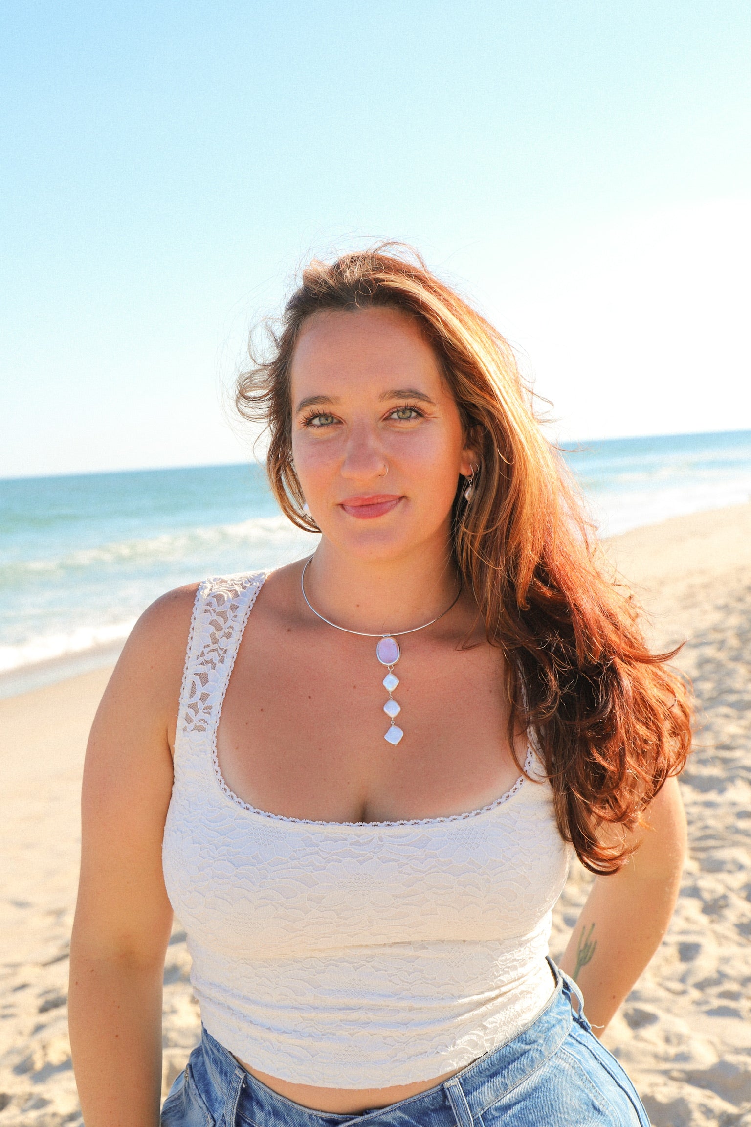 Pink mussel + pearls choker
