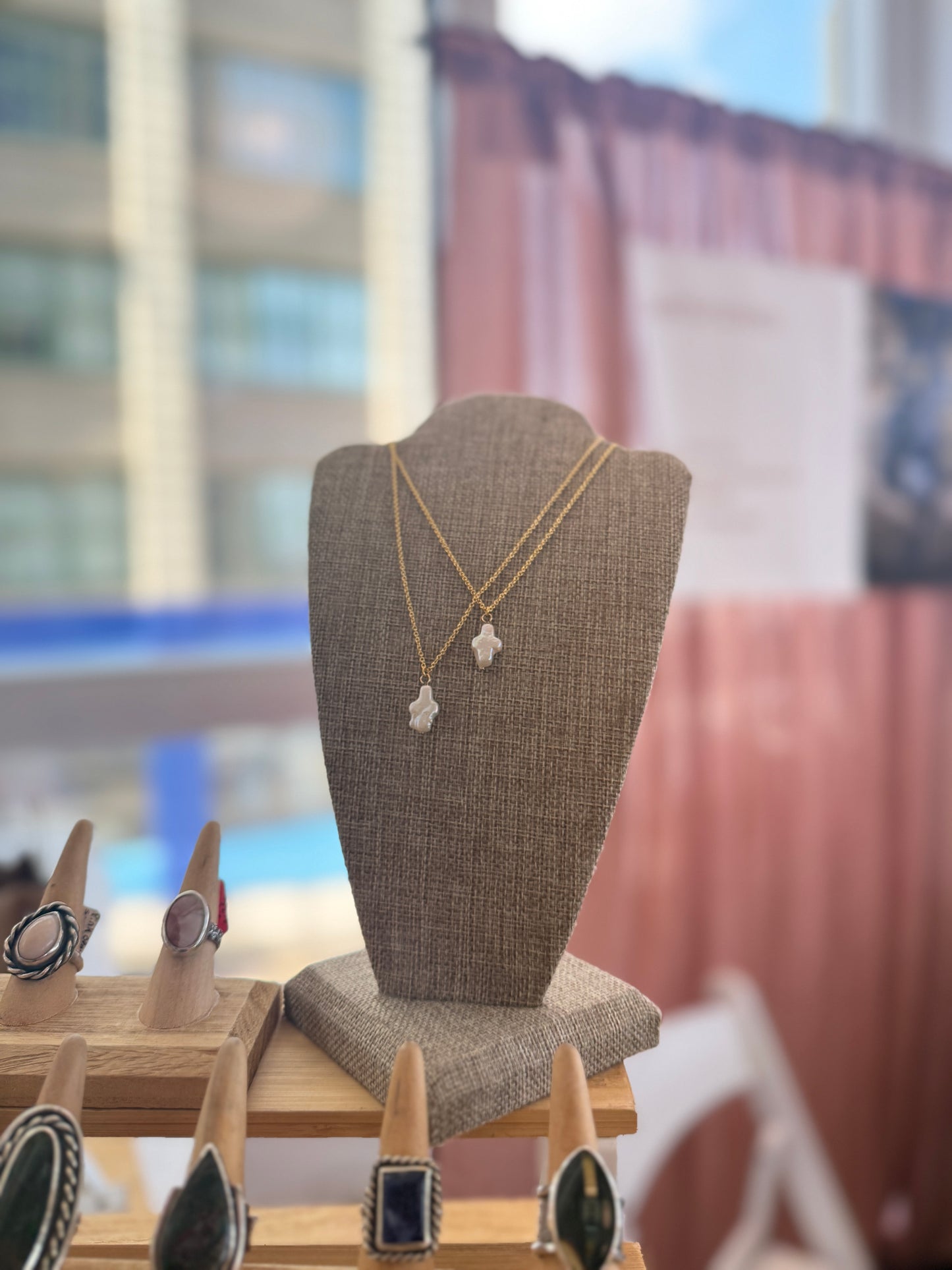 Gold Fill Mother of Pearl Cross Necklace