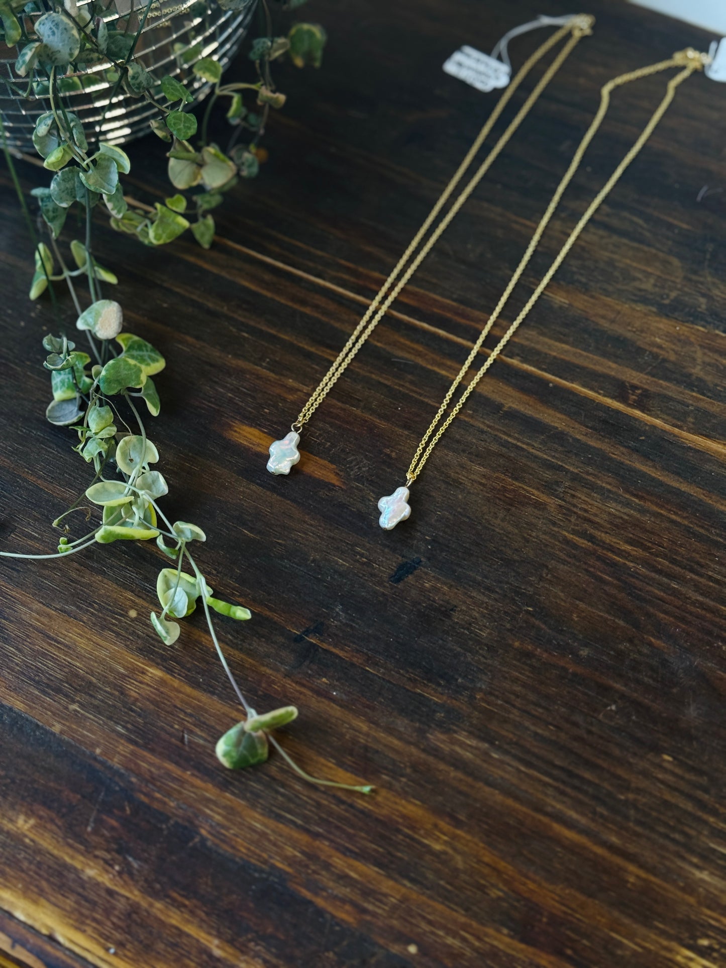 Gold Fill Mother of Pearl Cross Necklace