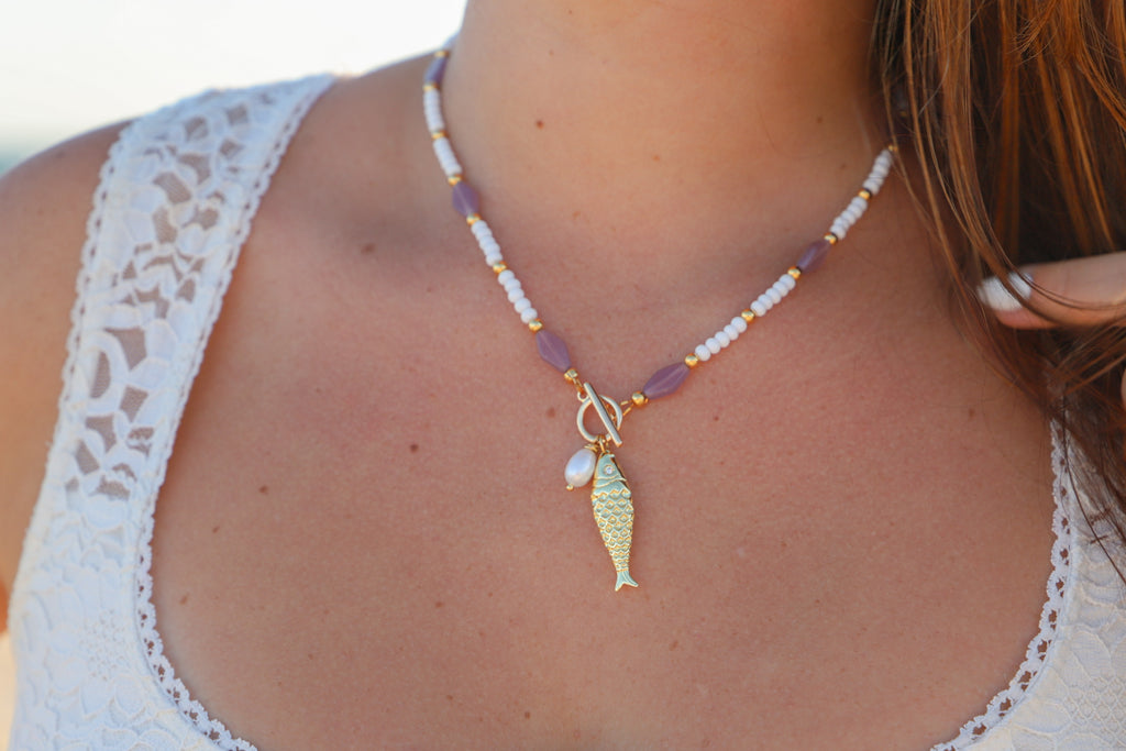 Beaded Fish + Pearl Toggle chain