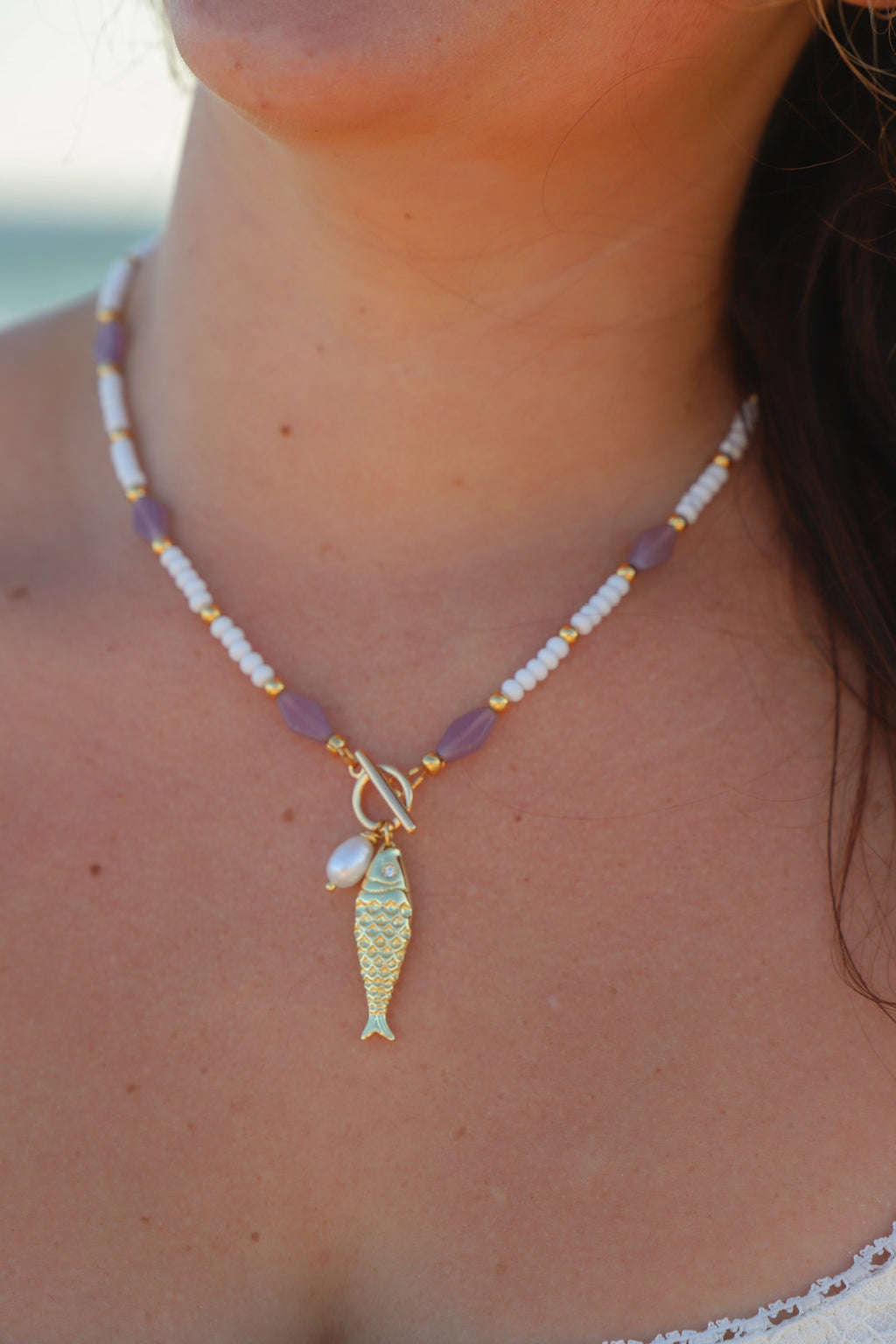 Beaded Fish + Pearl Toggle chain